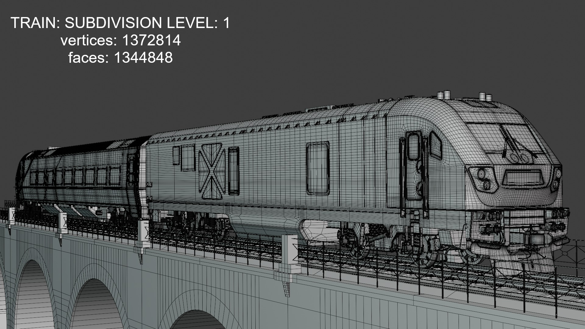 American train on viaduct 3D model_6