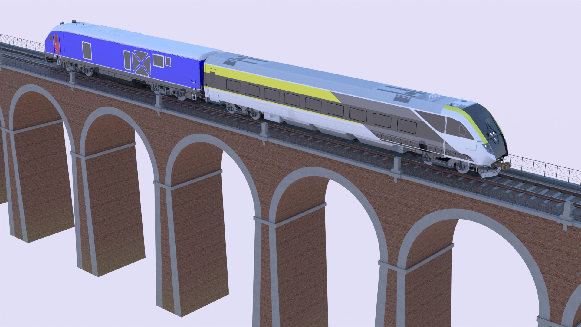 American train on viaduct 3D model_9