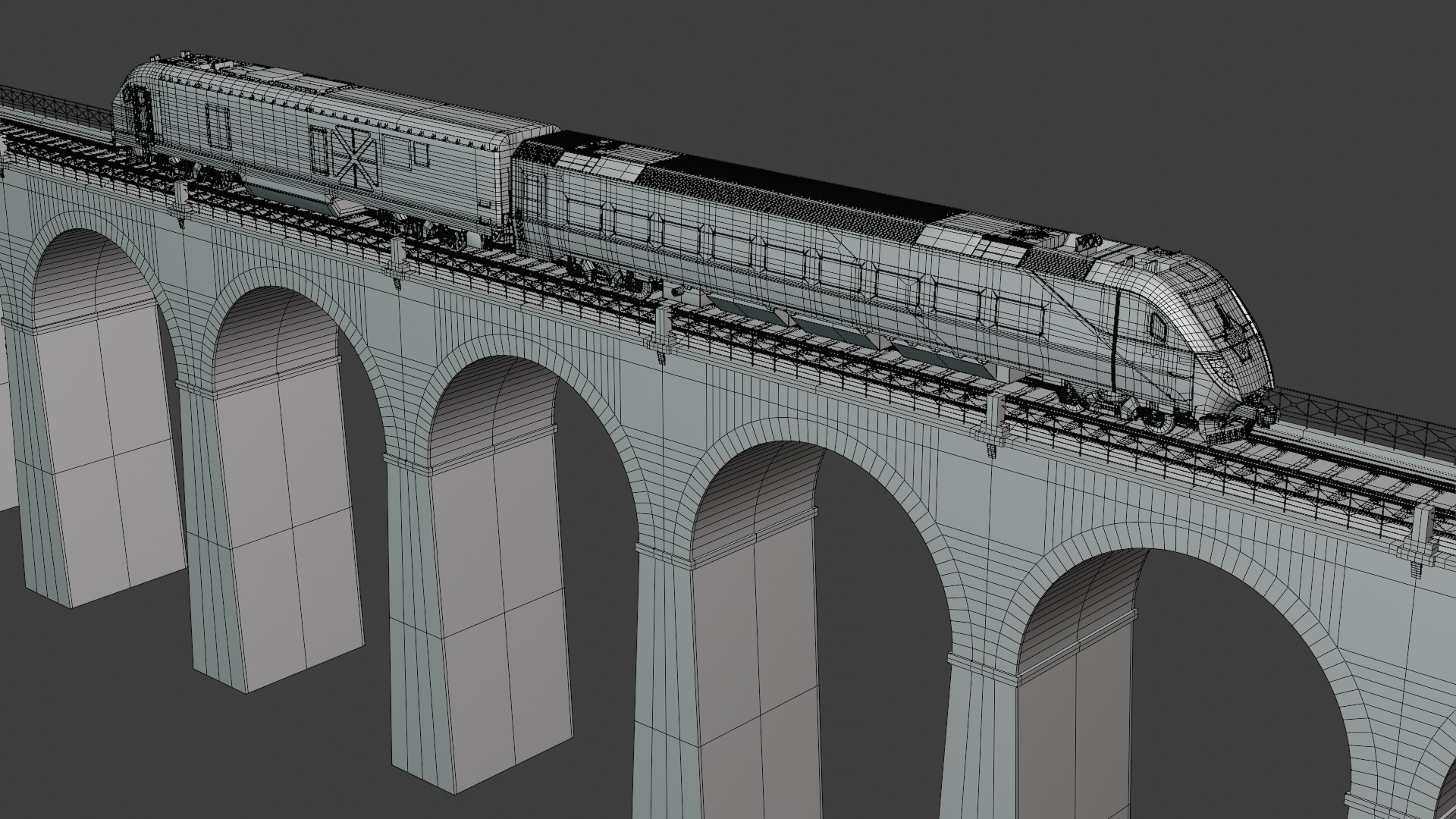 American train on viaduct 3D model_10