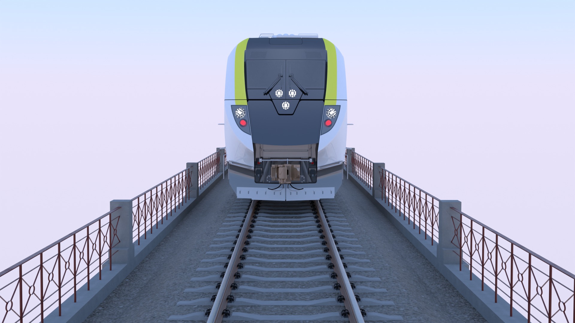 American train on viaduct 3D model_11