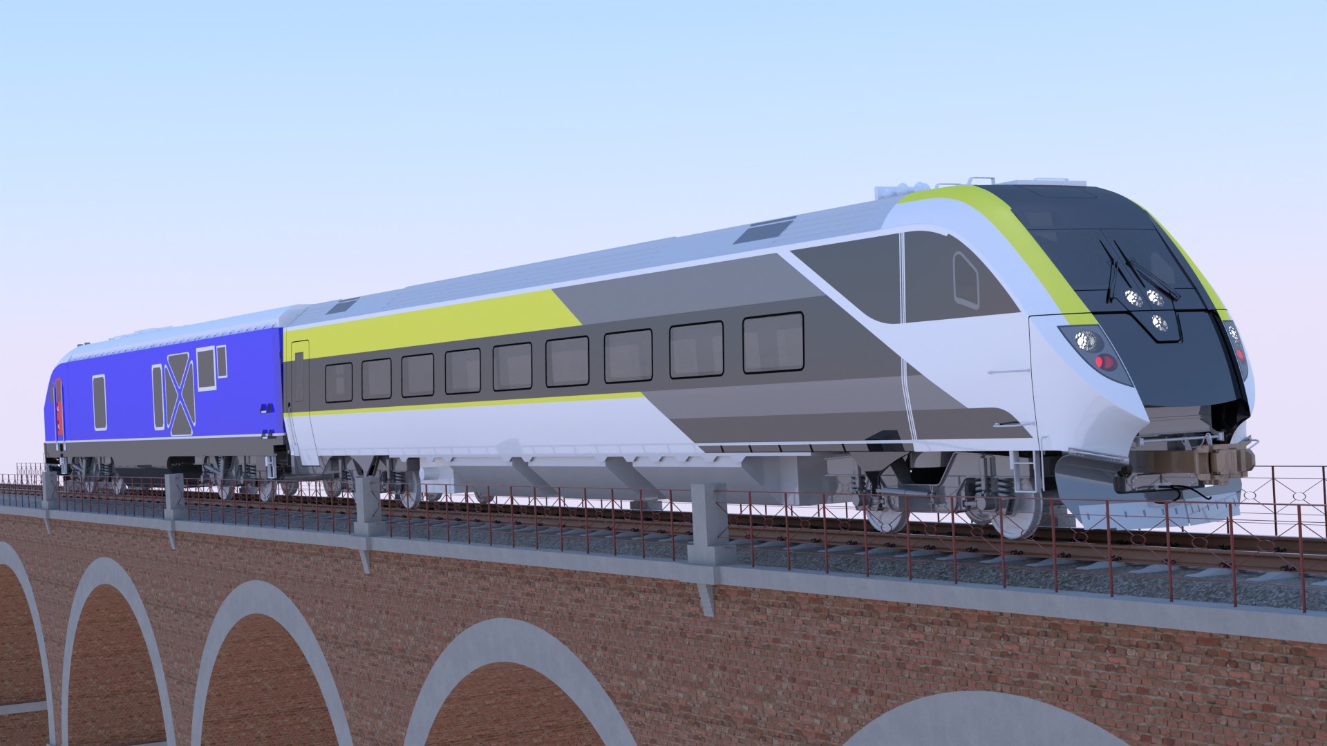 American train on viaduct 3D model_1