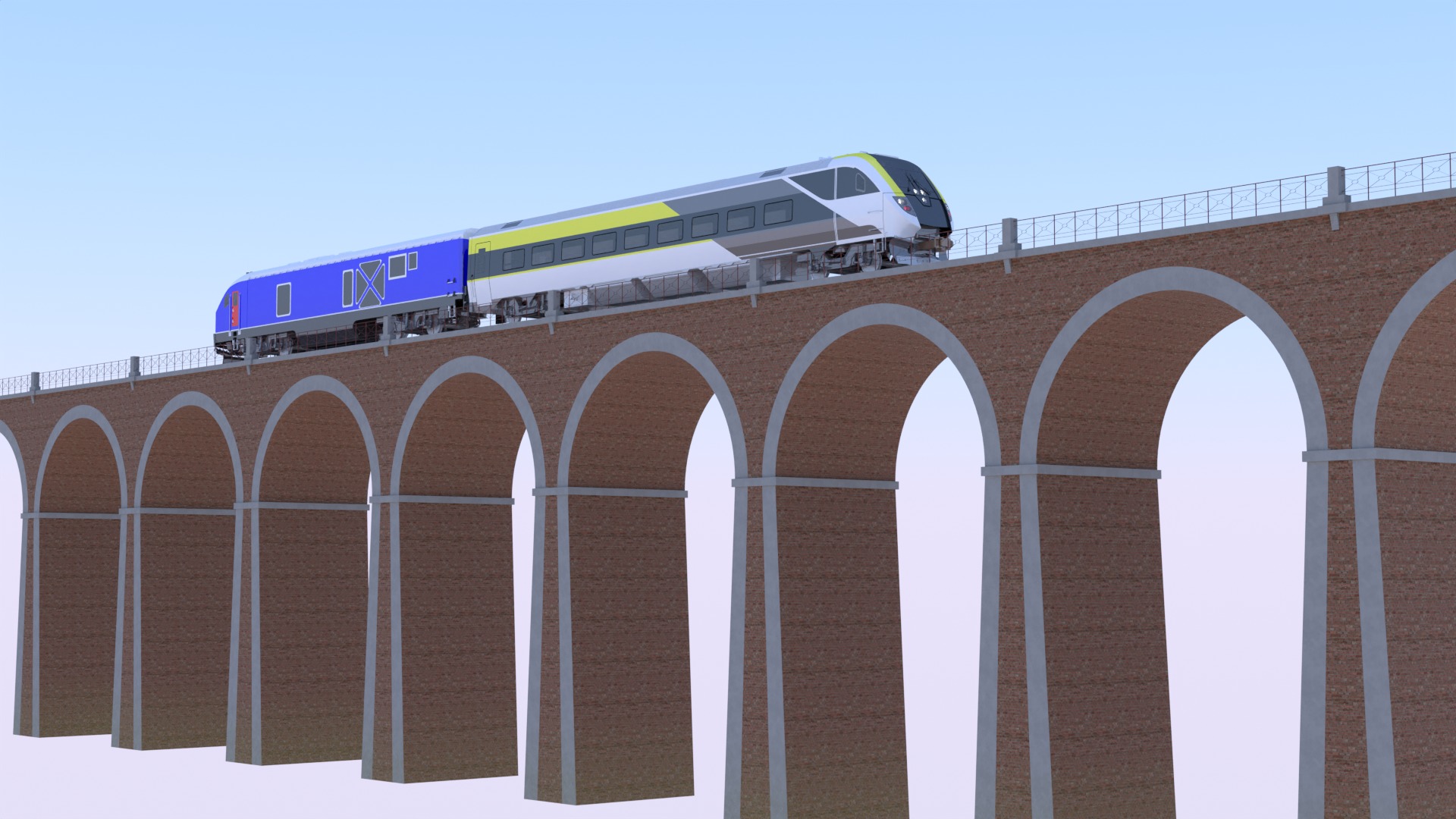 American train on viaduct 3D model_8