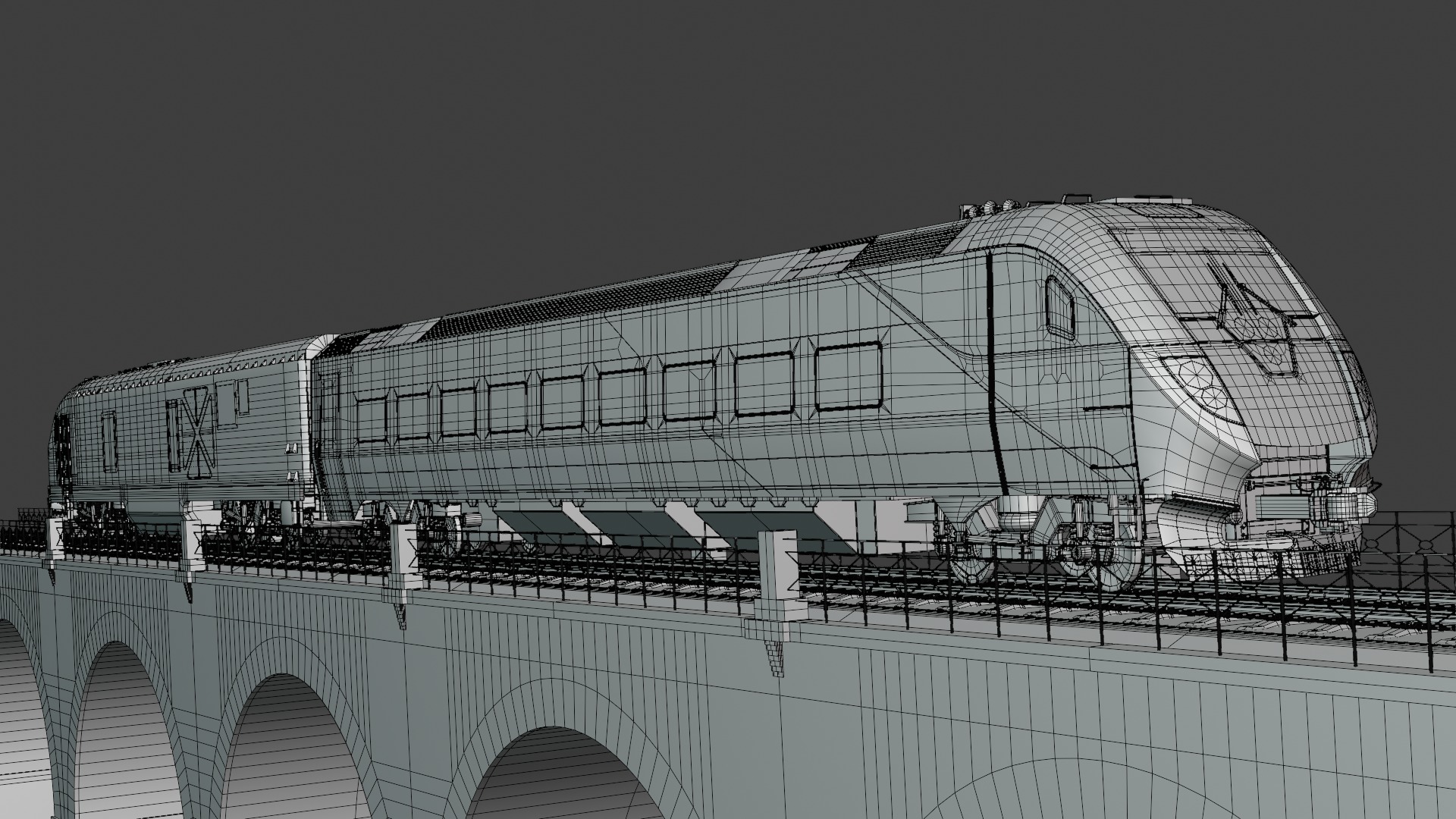 American train on viaduct 3D model_2