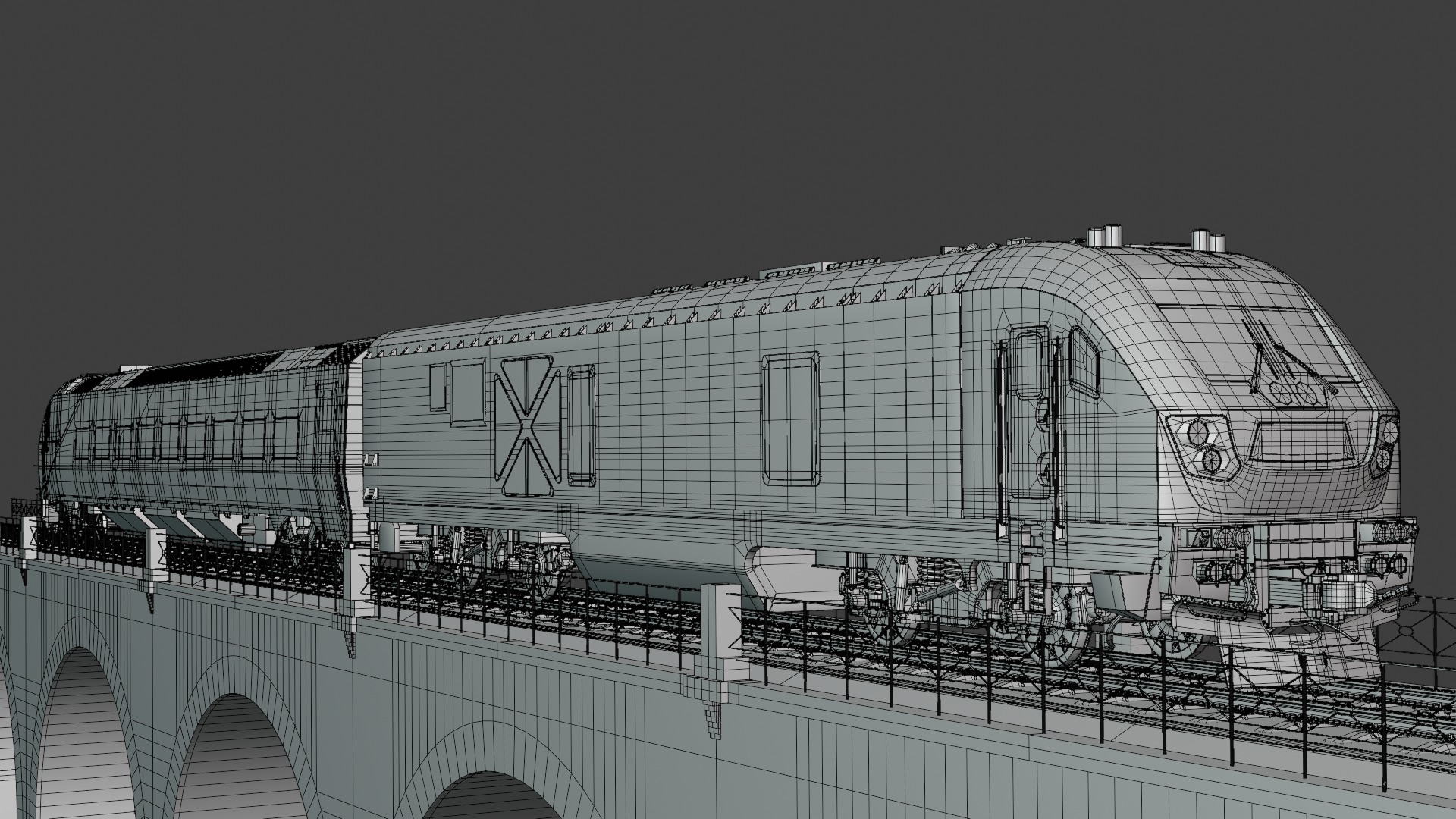 American train on viaduct 3D model_5