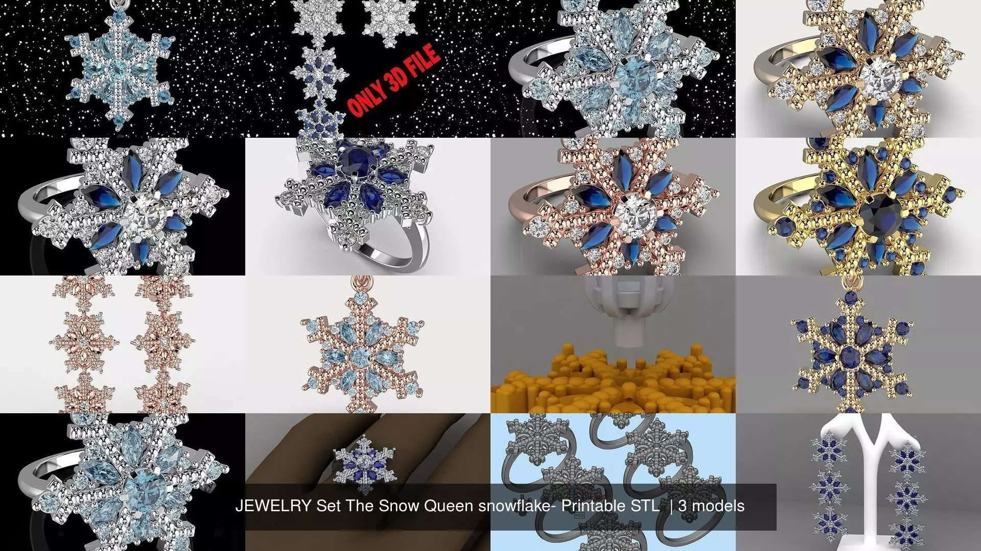 JEWELRY Set The Snow Queen snowflake- Printable STL 3D Model Collection_1