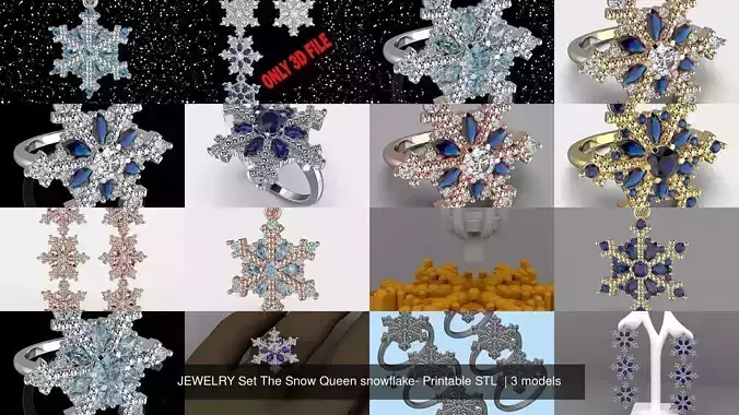 JEWELRY Set The Snow Queen snowflake- Printable STL 