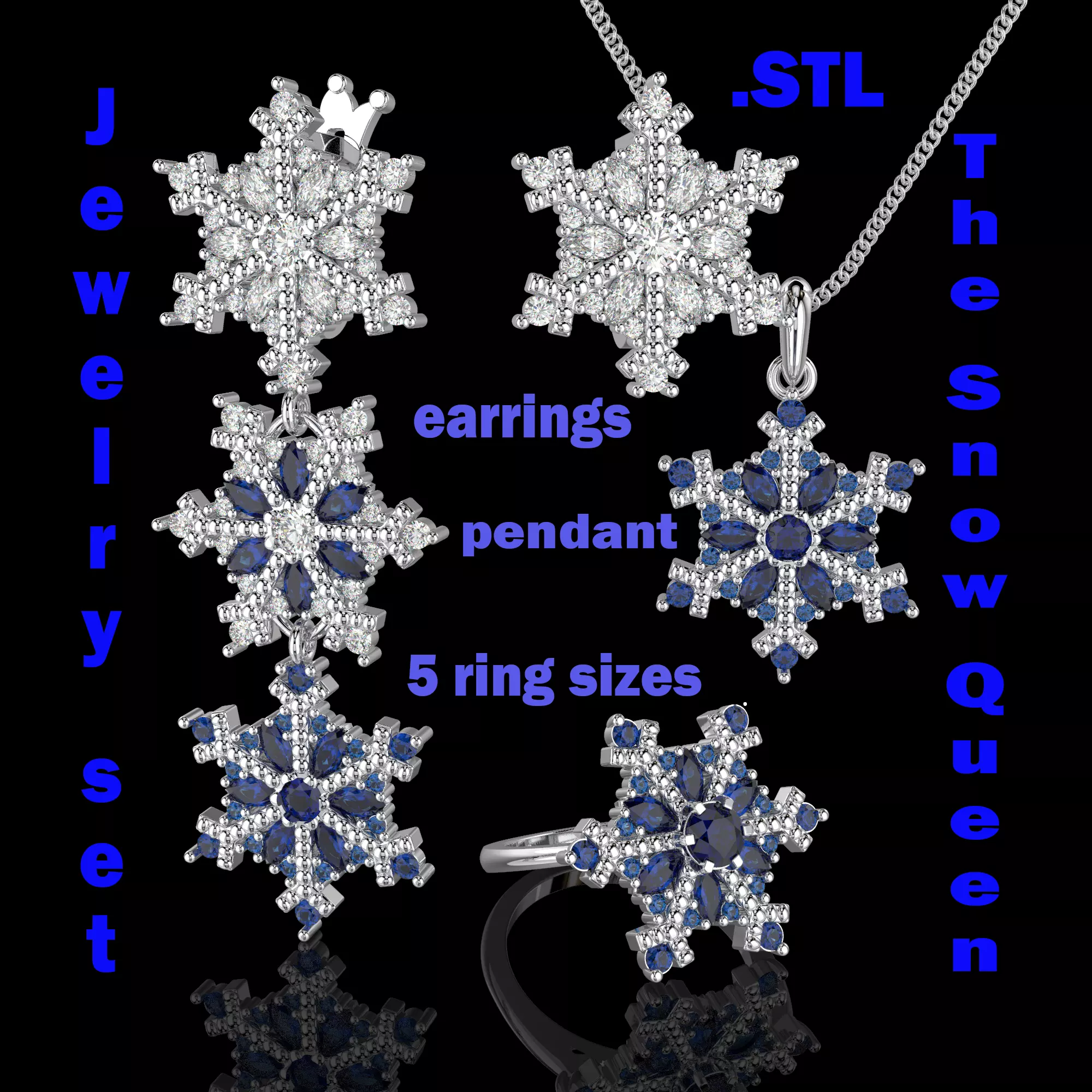 JEWELRY Set The Snow Queen snowflake- Printable STL 3D Model Collection_0