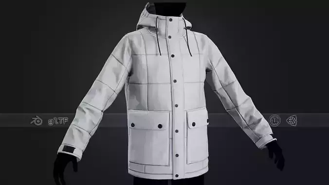 White Winter Jacket Style 1  Low-poly 3D model