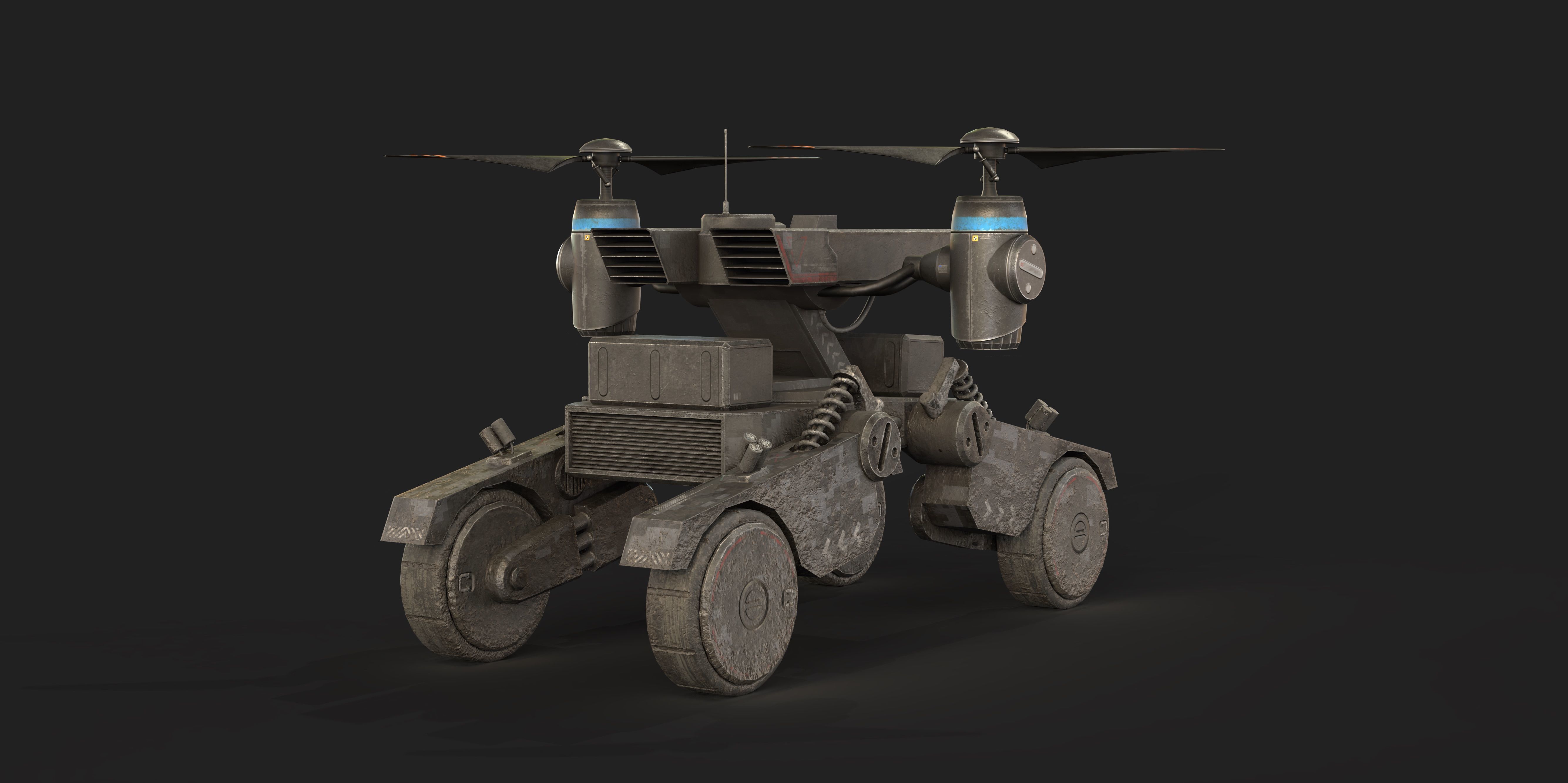 Tactical Wheeled UAV with Dual Propeller Lift System Low-poly 3D model_11