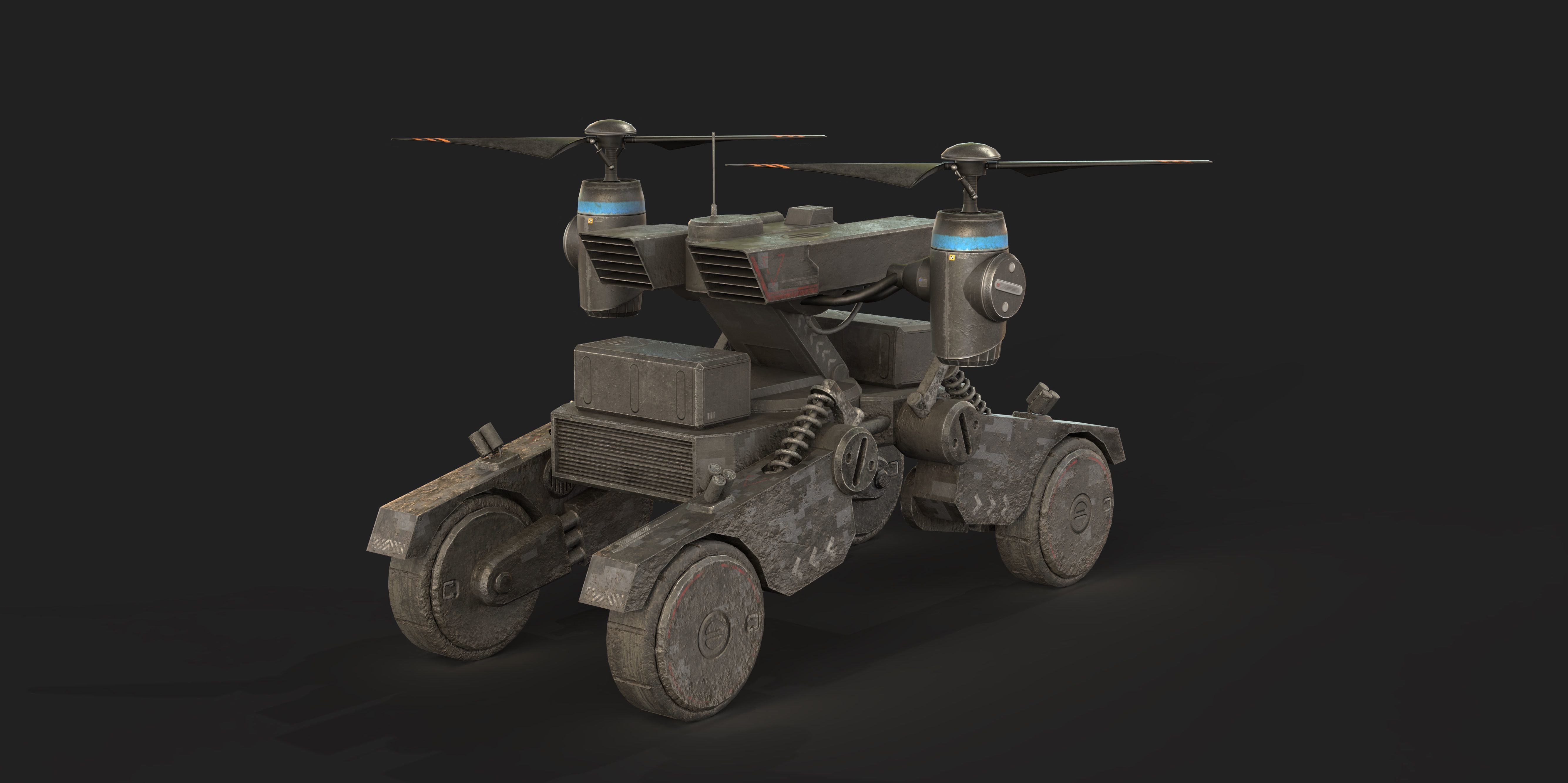 Tactical Wheeled UAV with Dual Propeller Lift System Low-poly 3D model_8