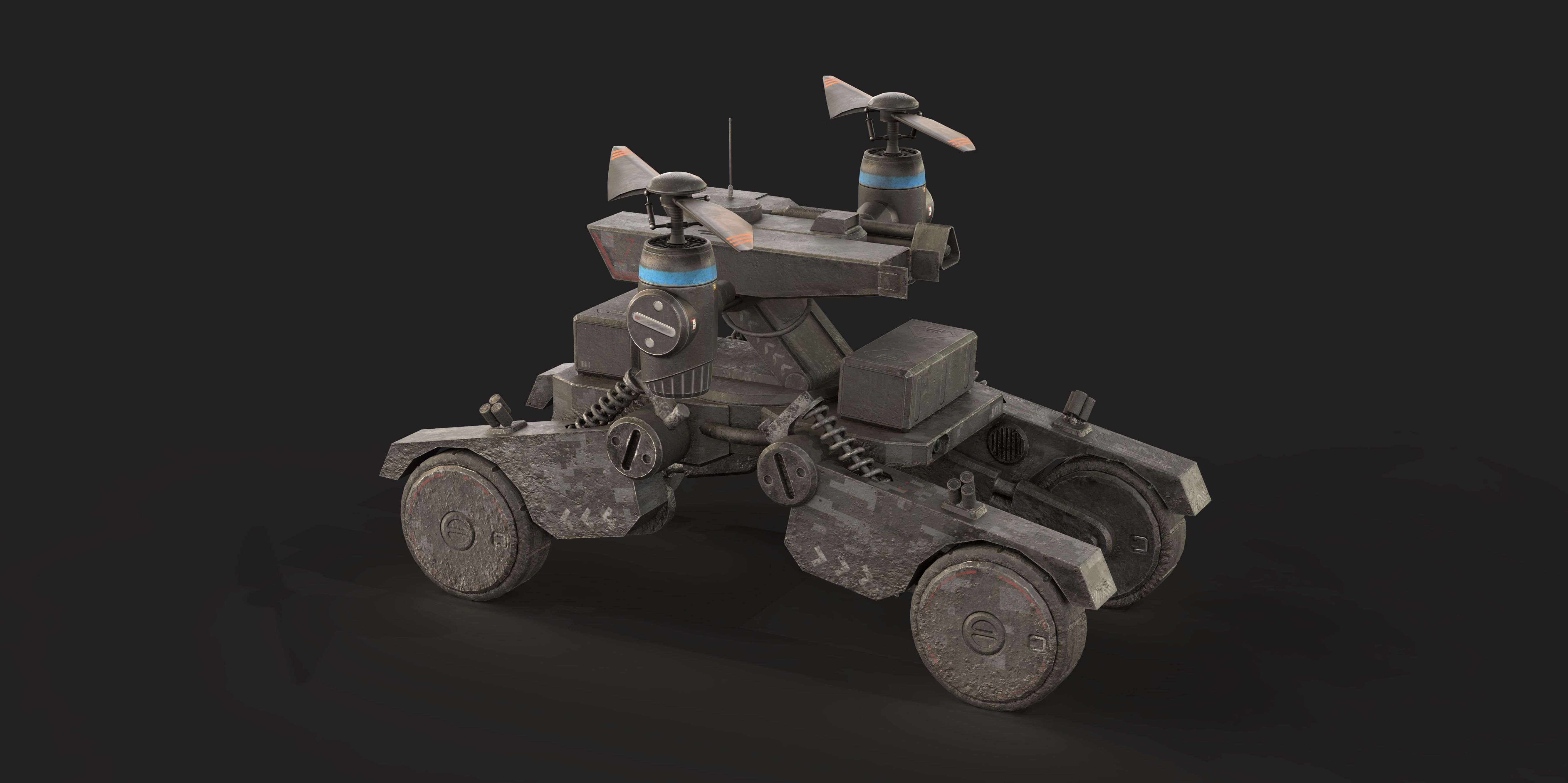Tactical Wheeled UAV with Dual Propeller Lift System Low-poly 3D model_2