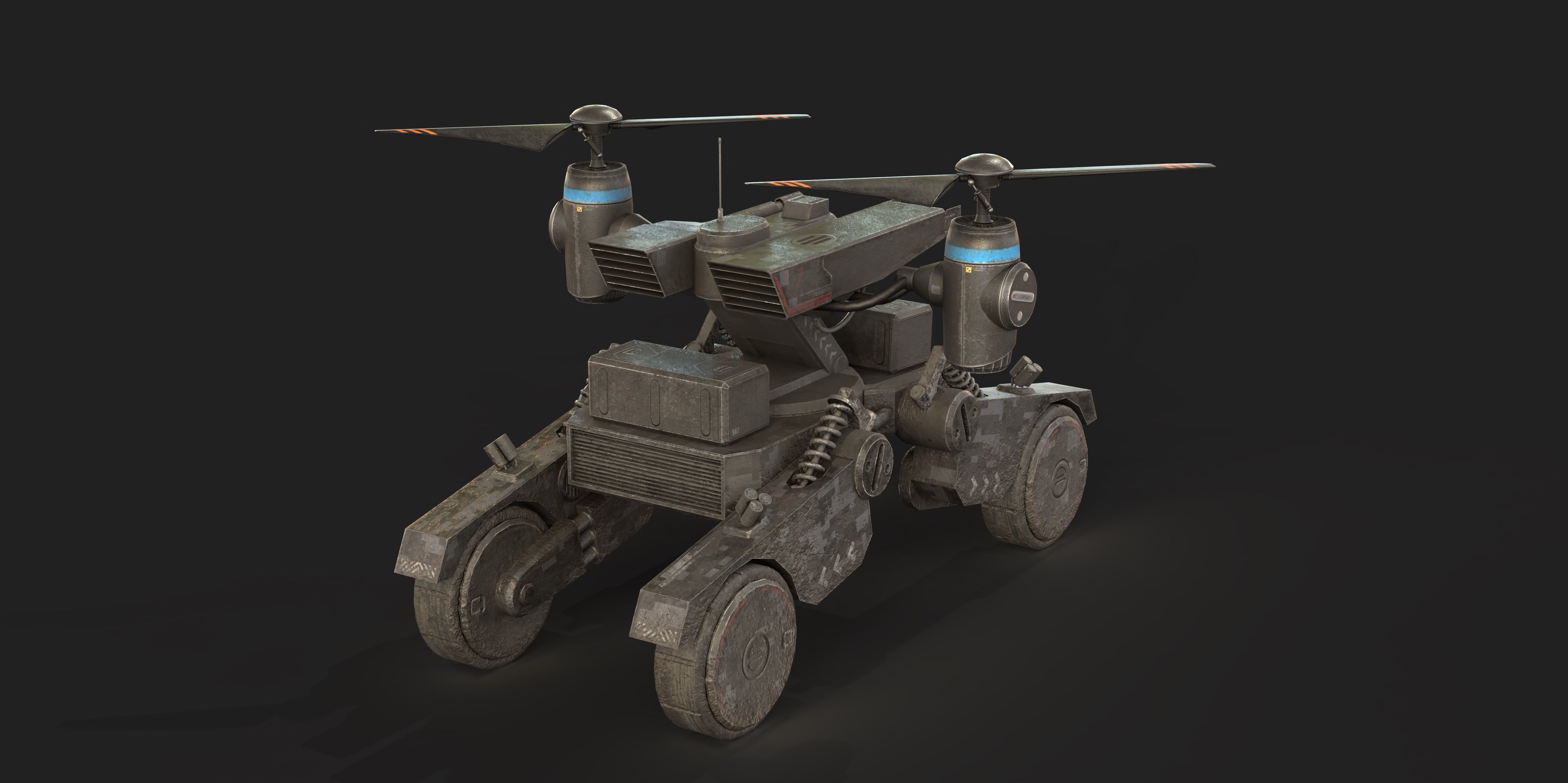 Tactical Wheeled UAV with Dual Propeller Lift System Low-poly 3D model_3