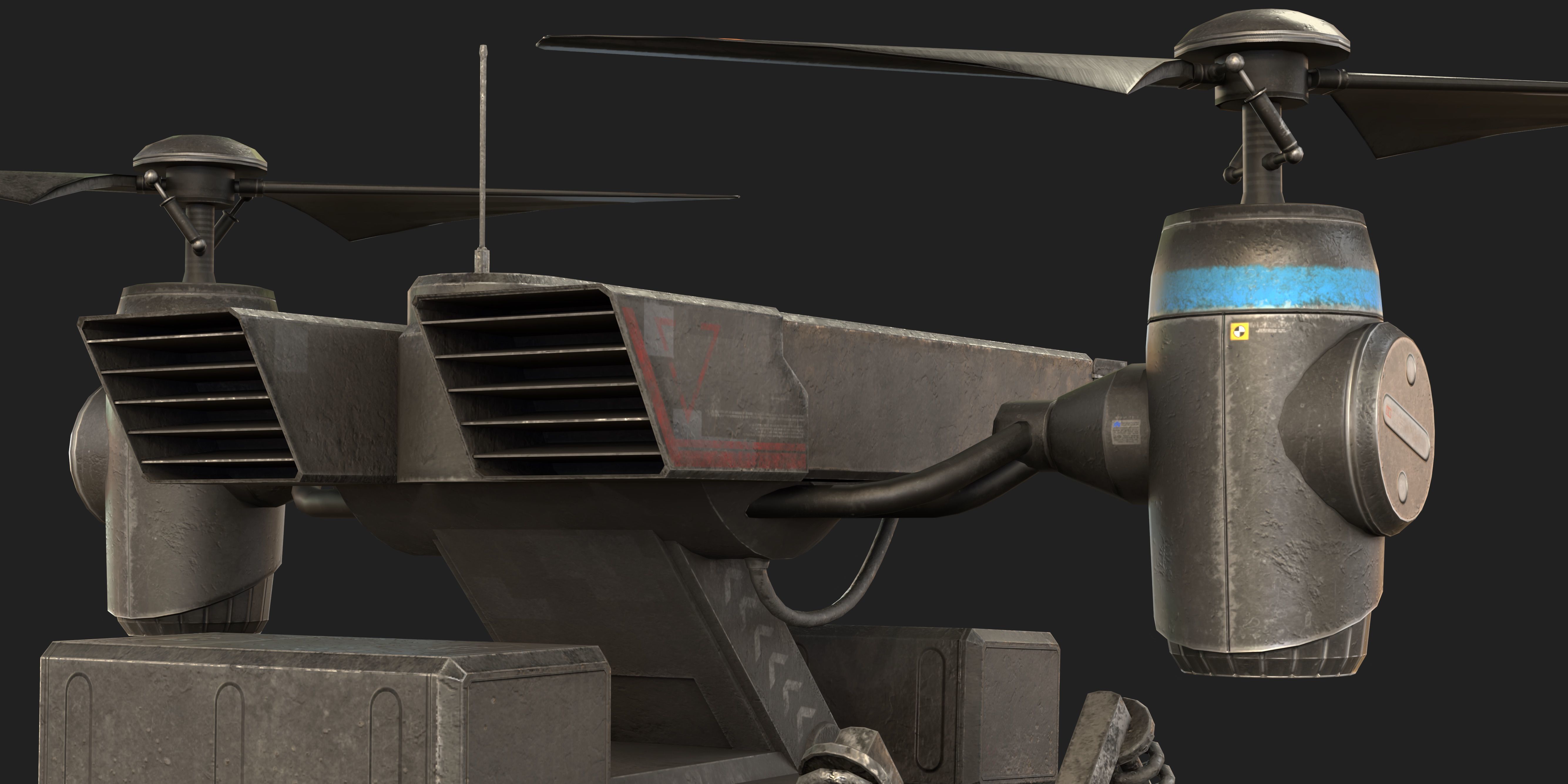 Tactical Wheeled UAV with Dual Propeller Lift System Low-poly 3D model_5