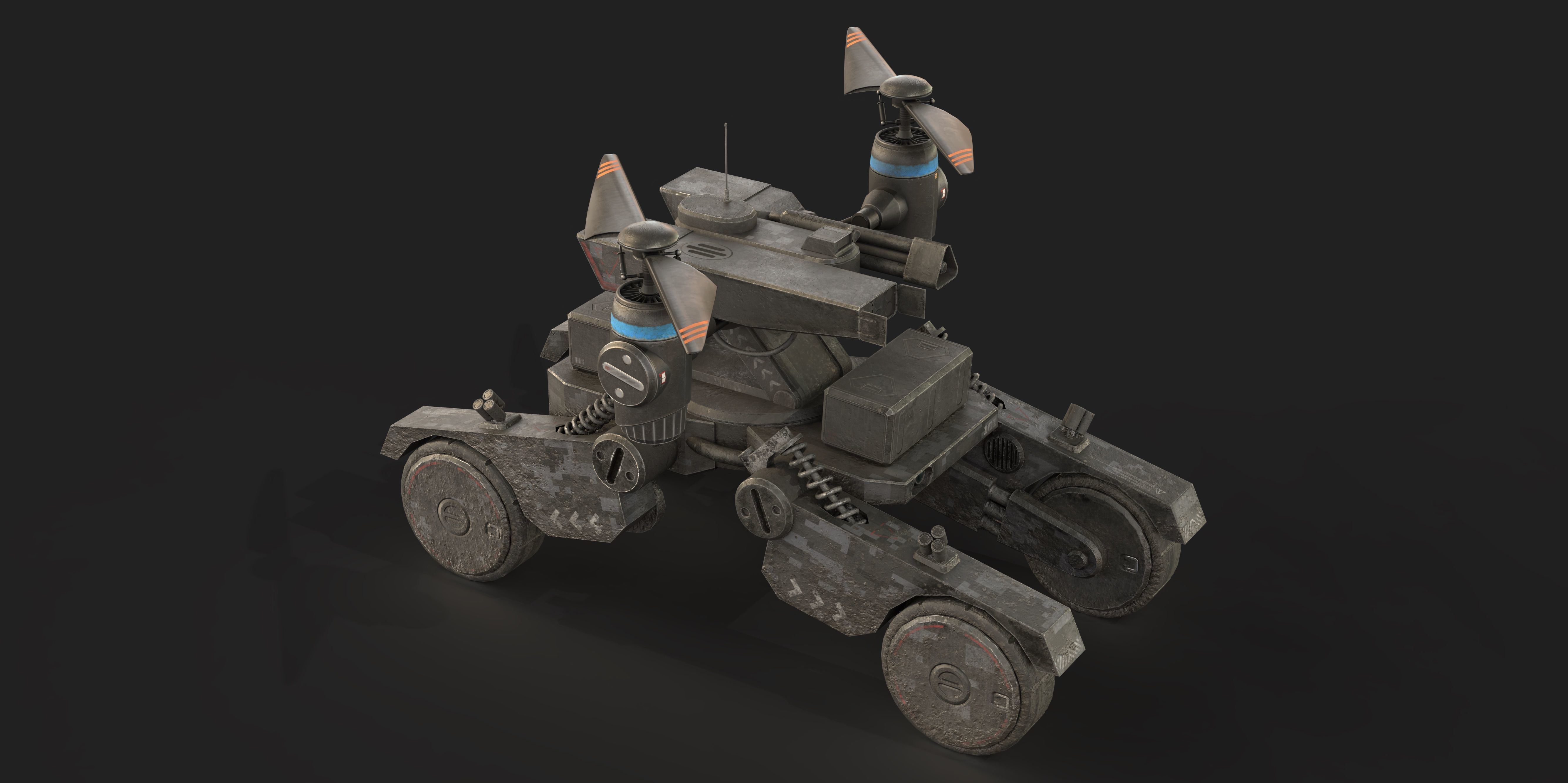 Tactical Wheeled UAV with Dual Propeller Lift System Low-poly 3D model_7