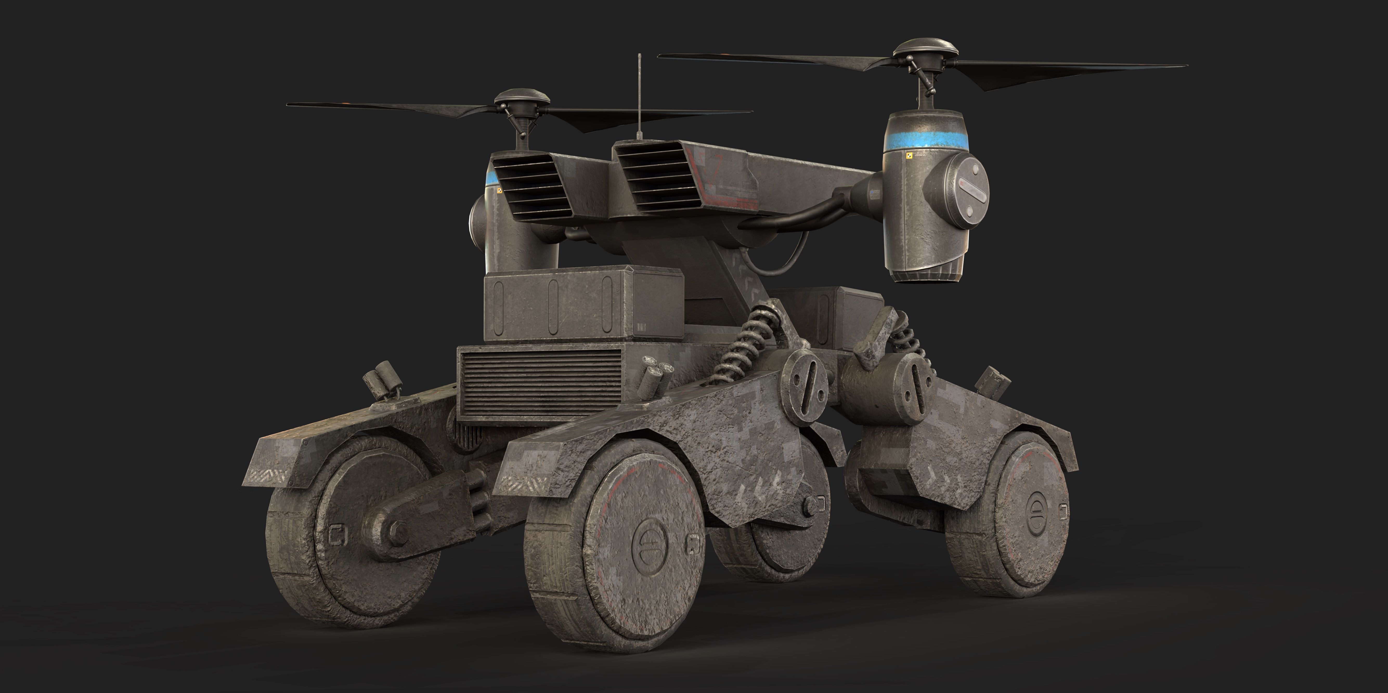 Tactical Wheeled UAV with Dual Propeller Lift System Low-poly 3D model_1