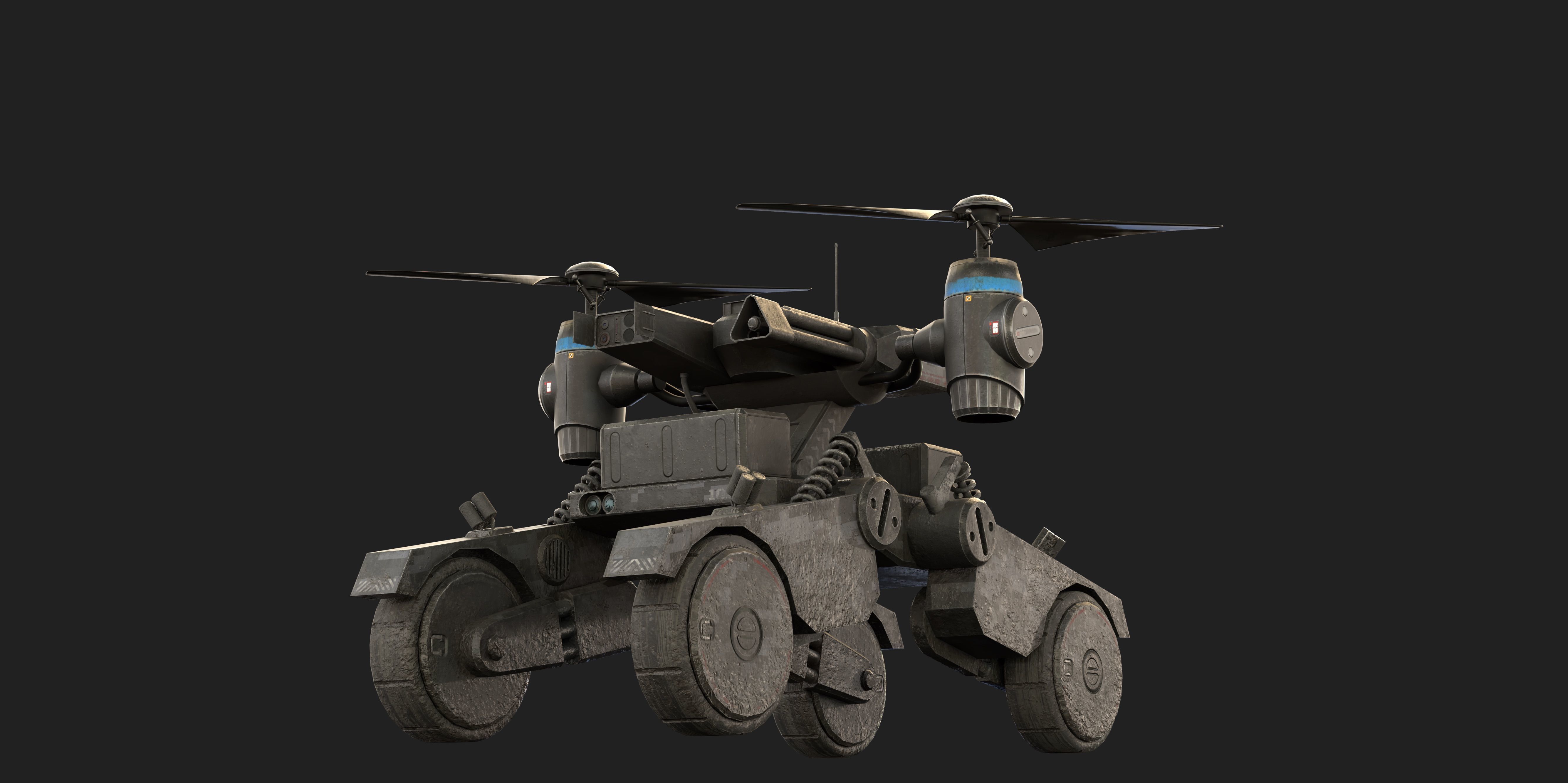 Tactical Wheeled UAV with Dual Propeller Lift System Low-poly 3D model_4