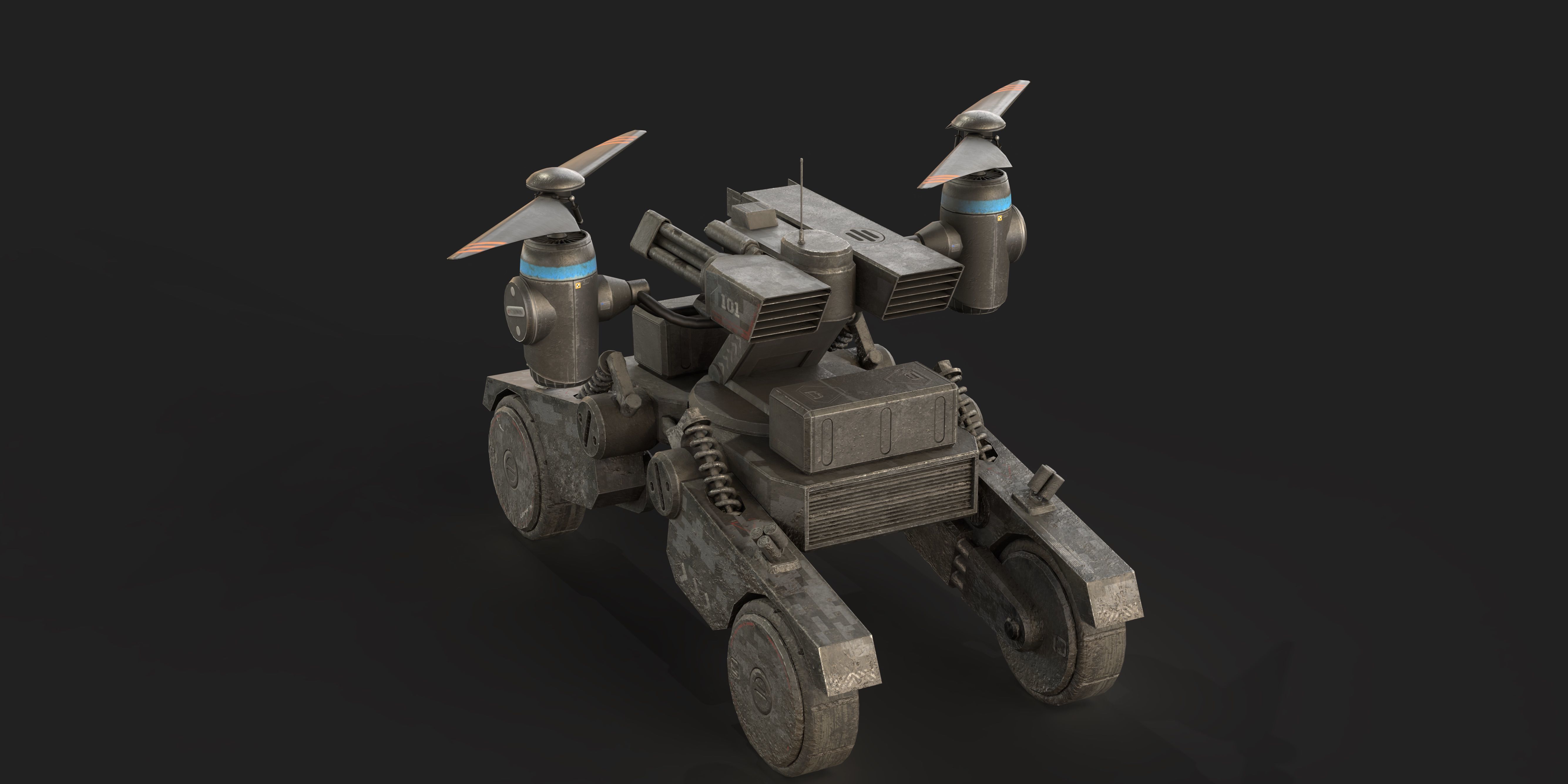Tactical Wheeled UAV with Dual Propeller Lift System Low-poly 3D model_9