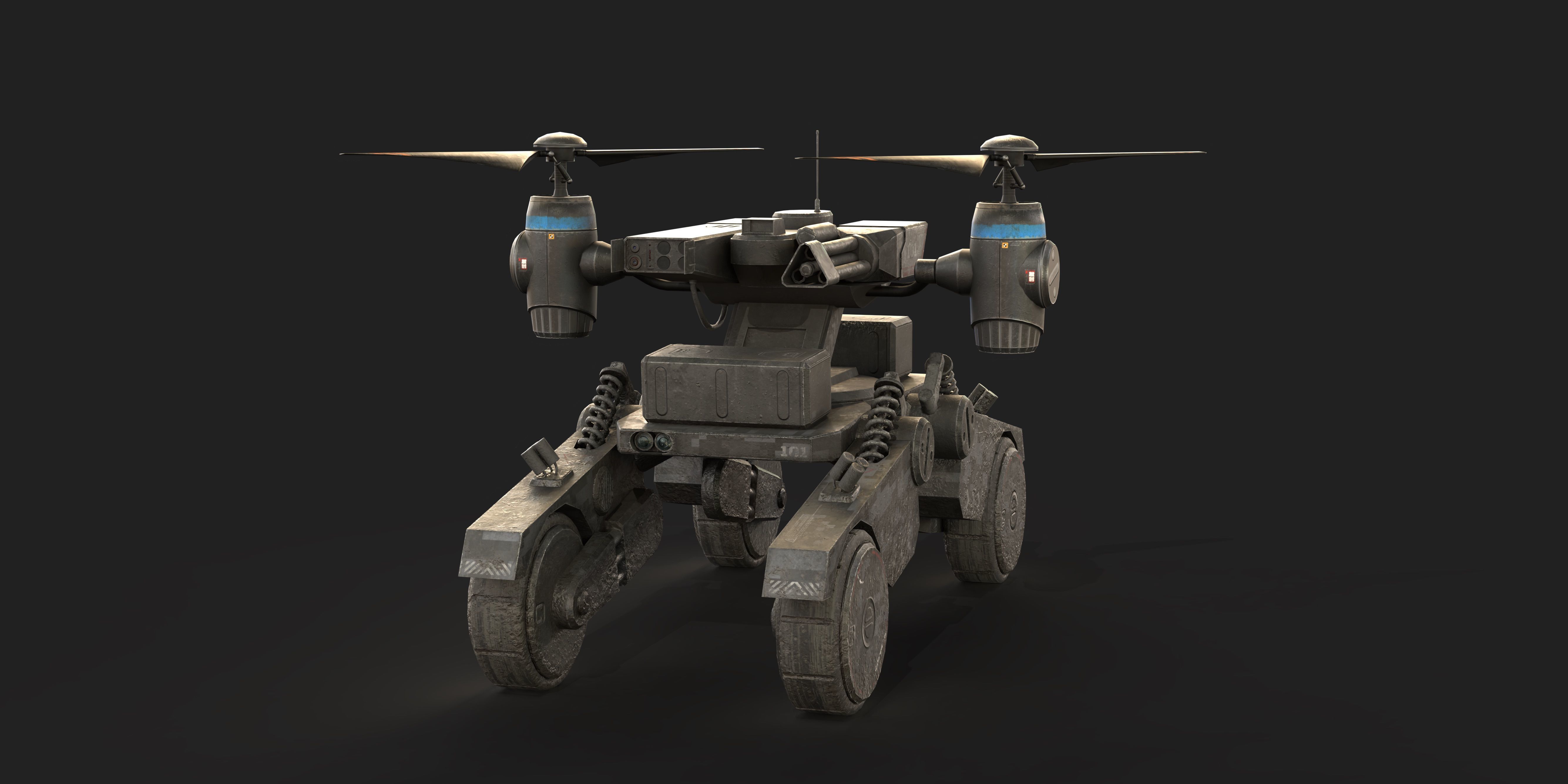 Tactical Wheeled UAV with Dual Propeller Lift System Low-poly 3D model_10