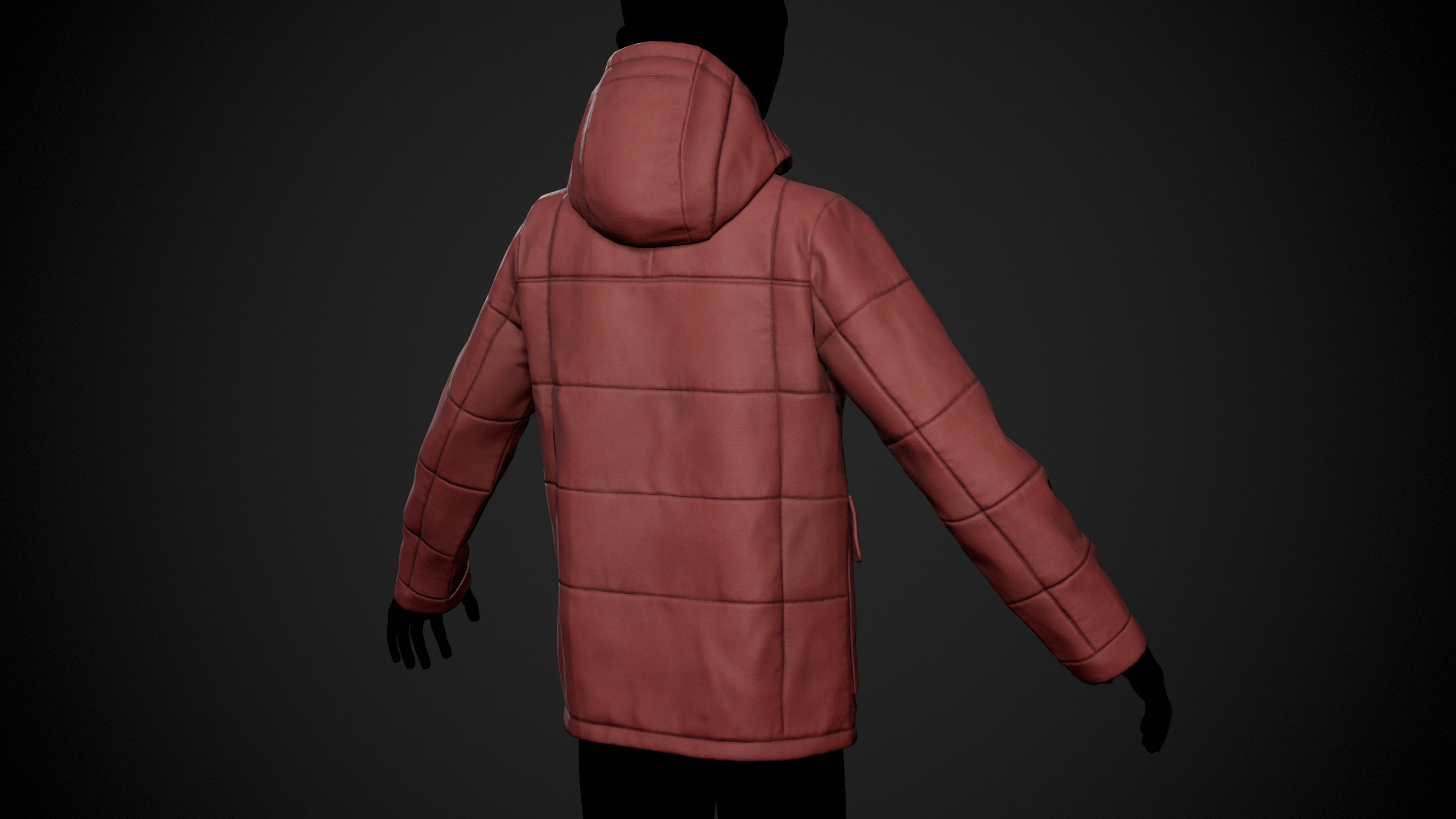 Red Winter Jacket Style 1 Low-poly 3D model_4