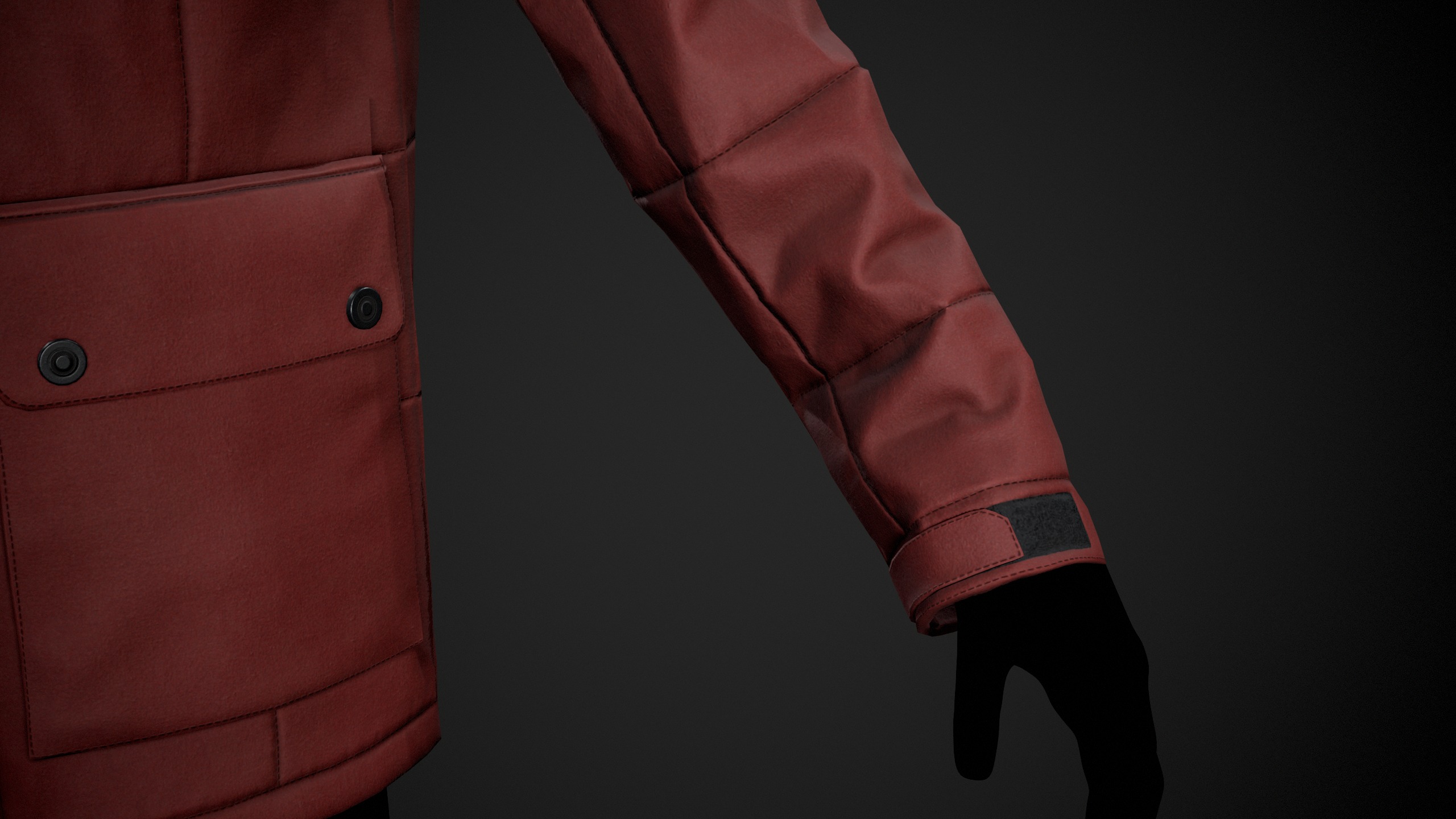 Red Winter Jacket Style 1 Low-poly 3D model_9