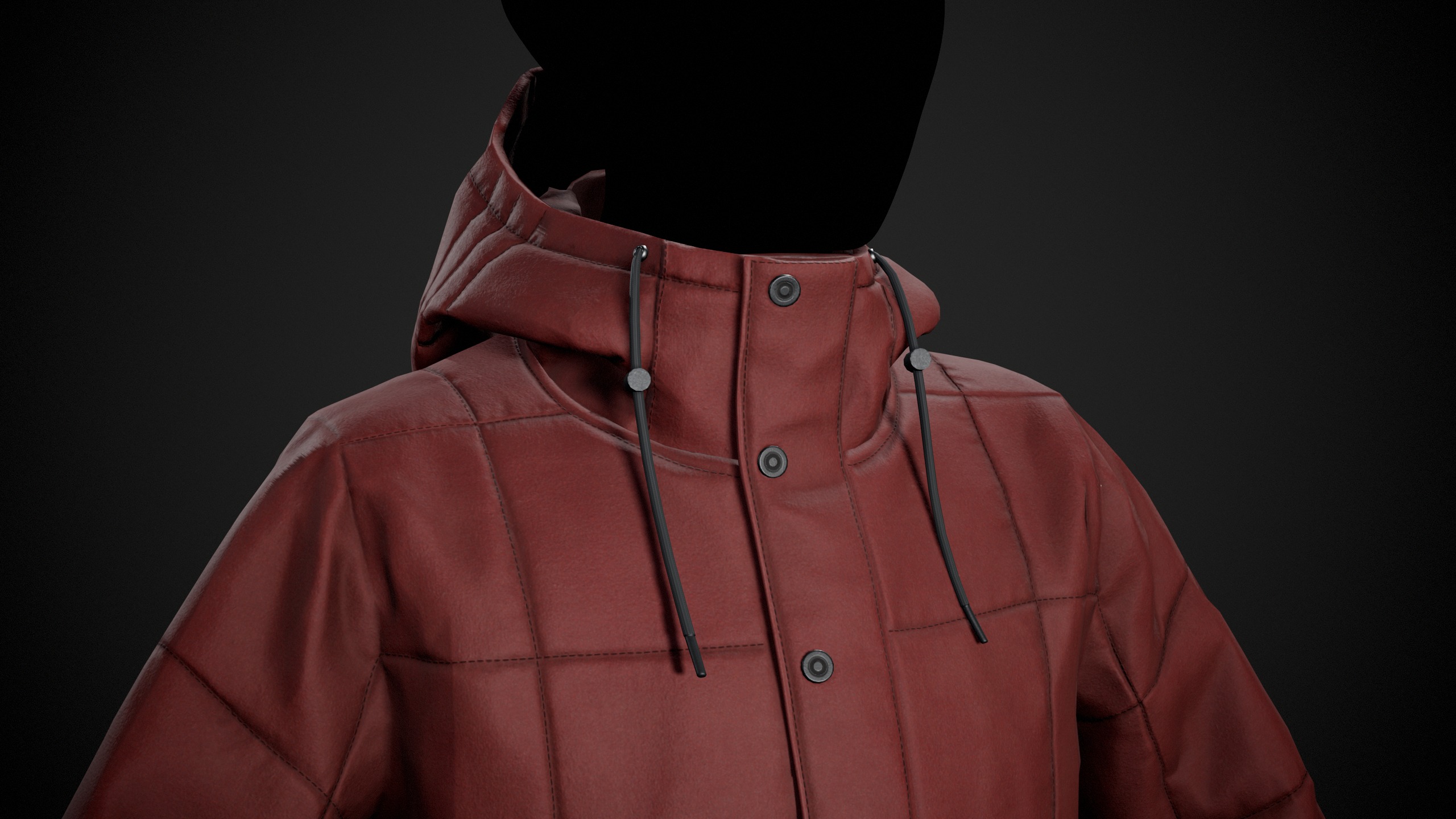 Red Winter Jacket Style 1 Low-poly 3D model_7