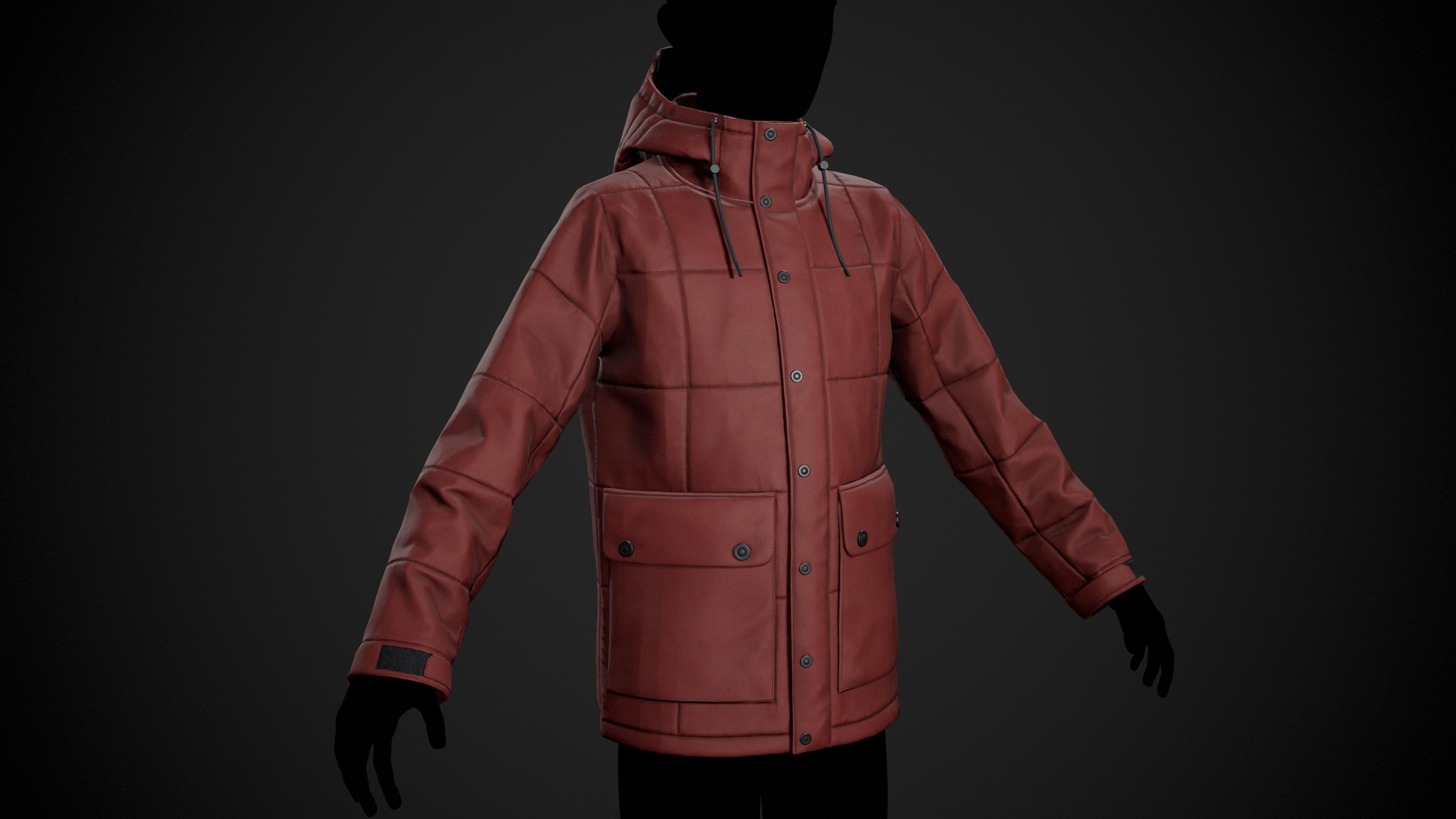 Red Winter Jacket Style 1 Low-poly 3D model_2