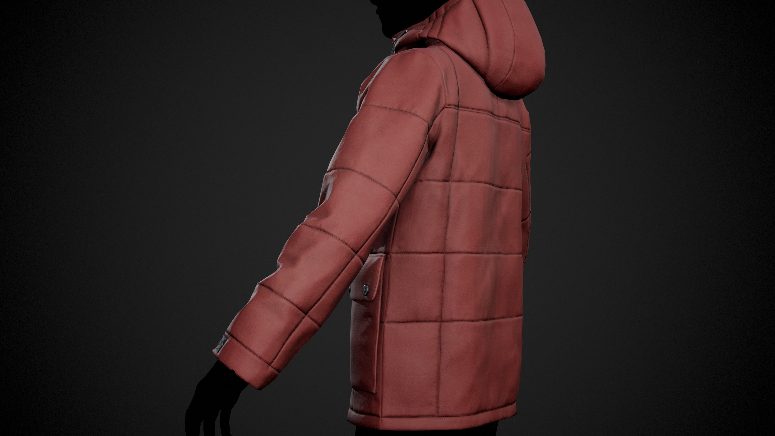 Red Winter Jacket Style 1 Low-poly 3D model_12
