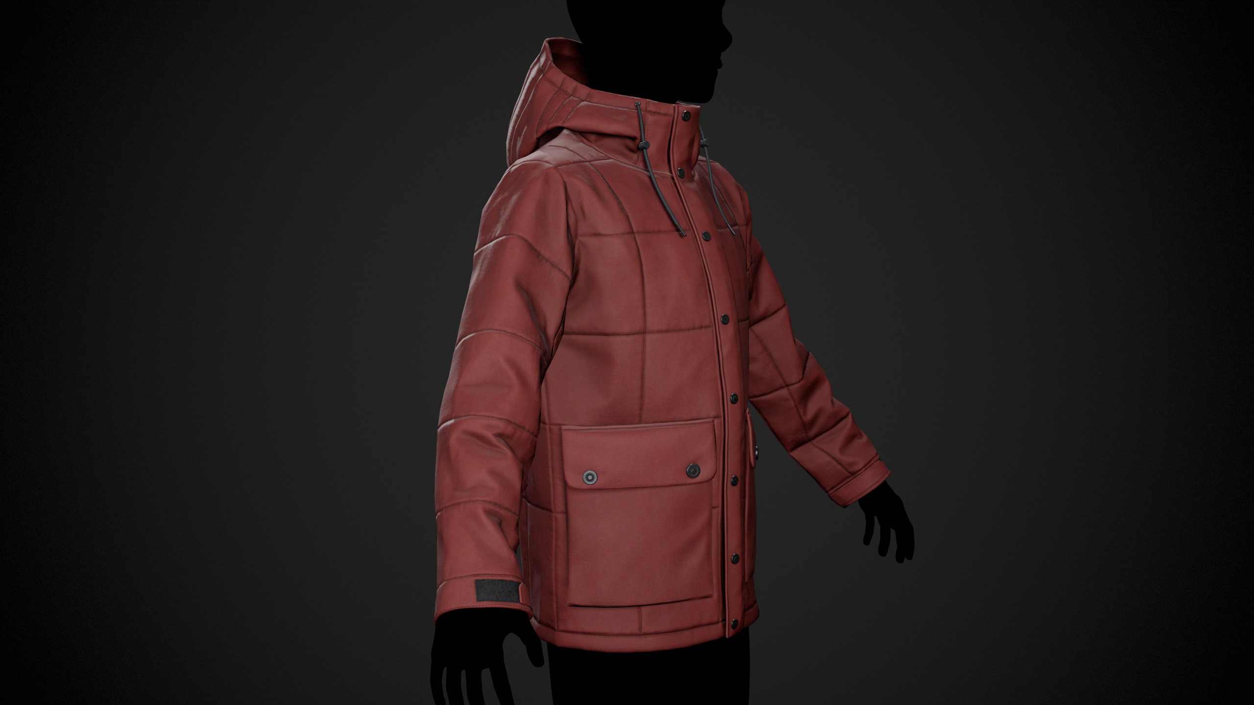 Red Winter Jacket Style 1 Low-poly 3D model_3