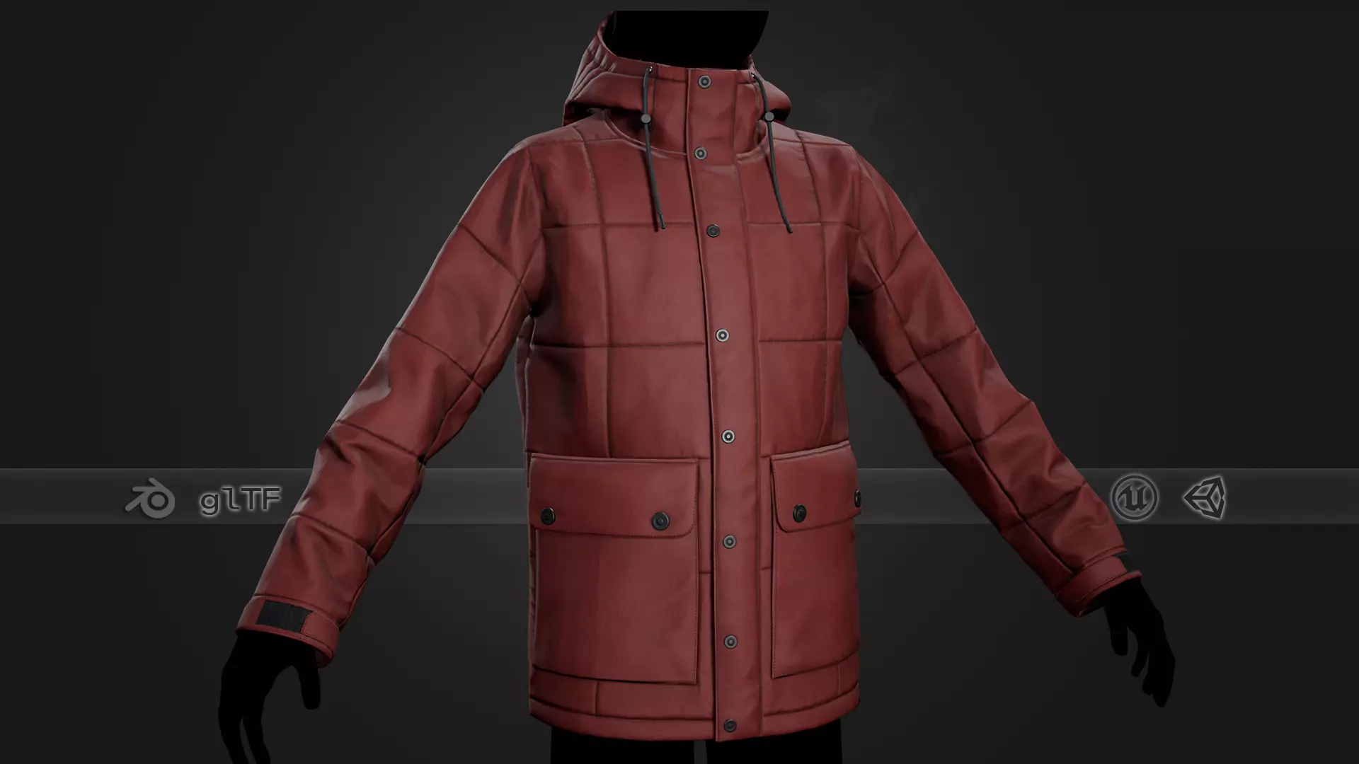 Red Winter Jacket Style 1 Low-poly 3D model_0