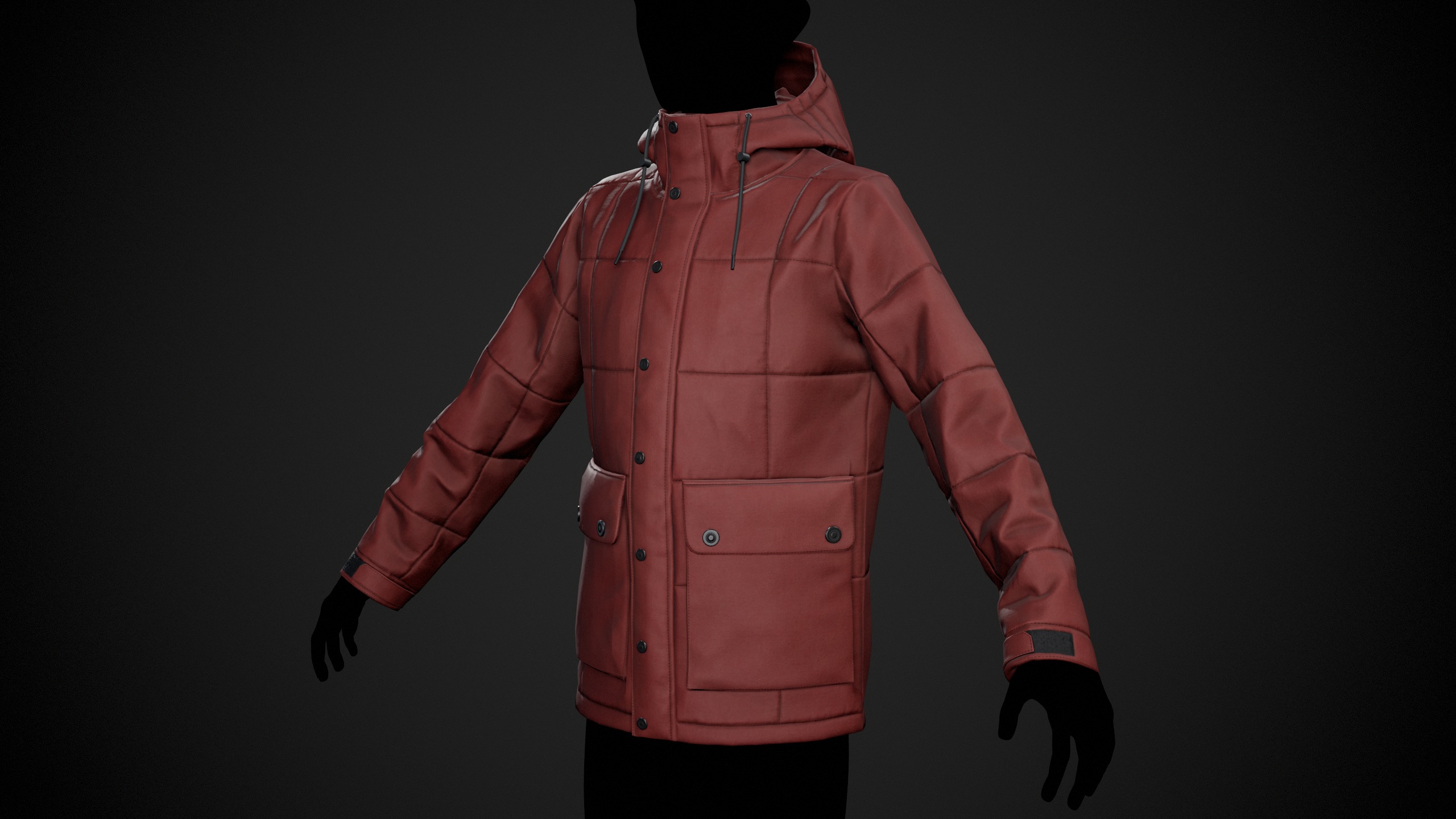 Red Winter Jacket Style 1 Low-poly 3D model_1