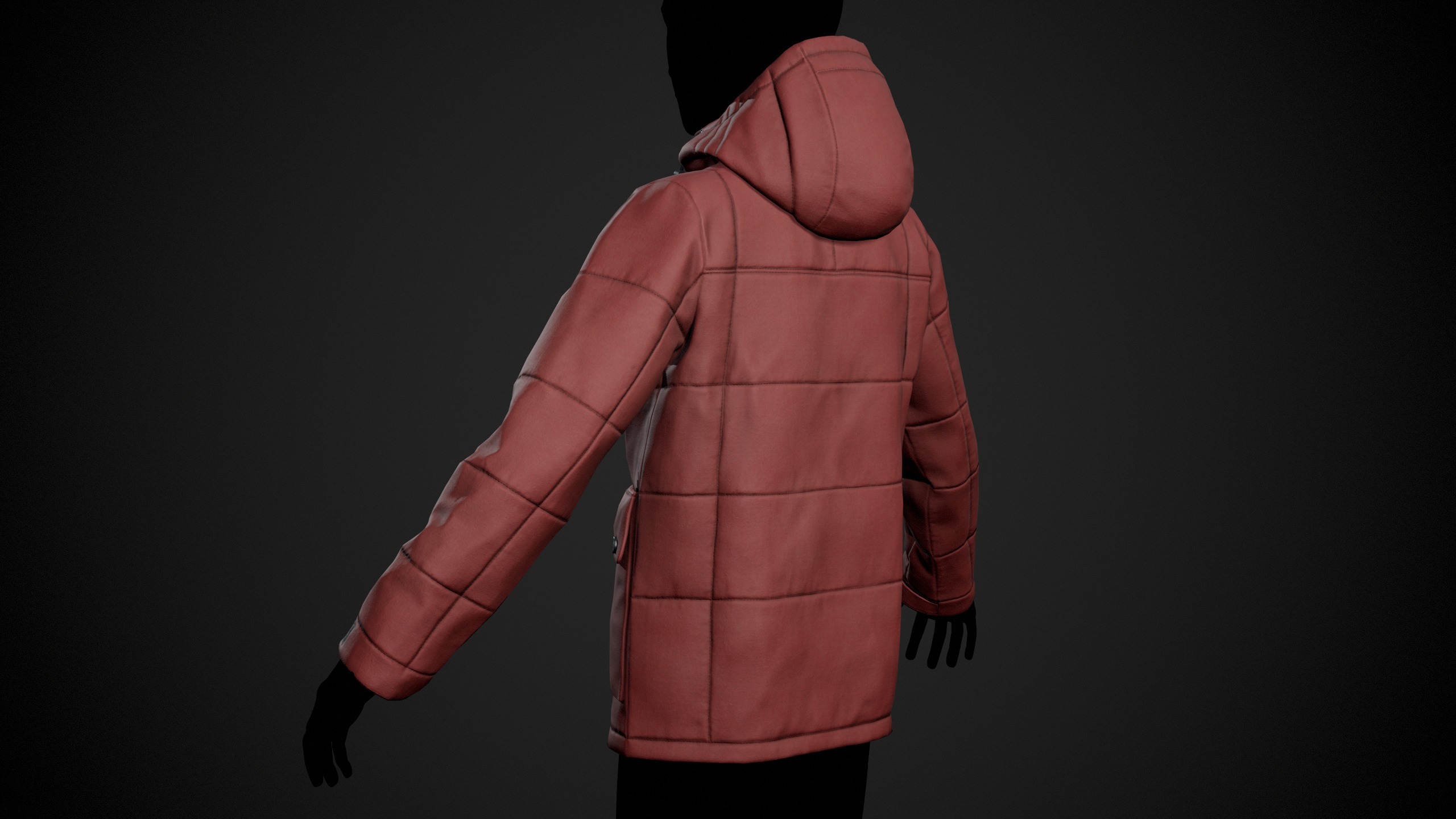 Red Winter Jacket Style 1 Low-poly 3D model_5