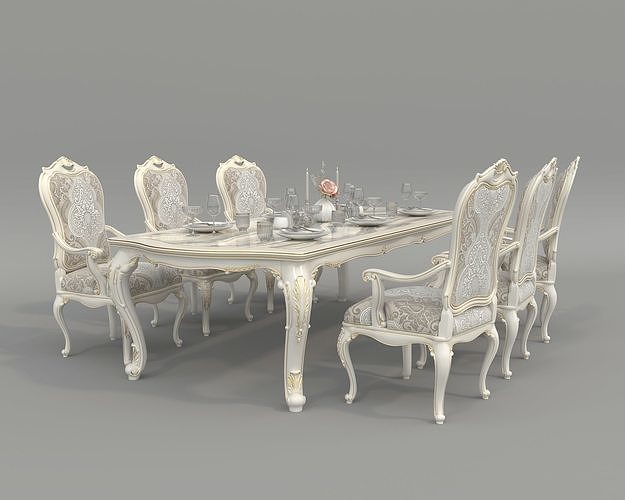 Classic European style Dining Table and Chairs 52 3D model