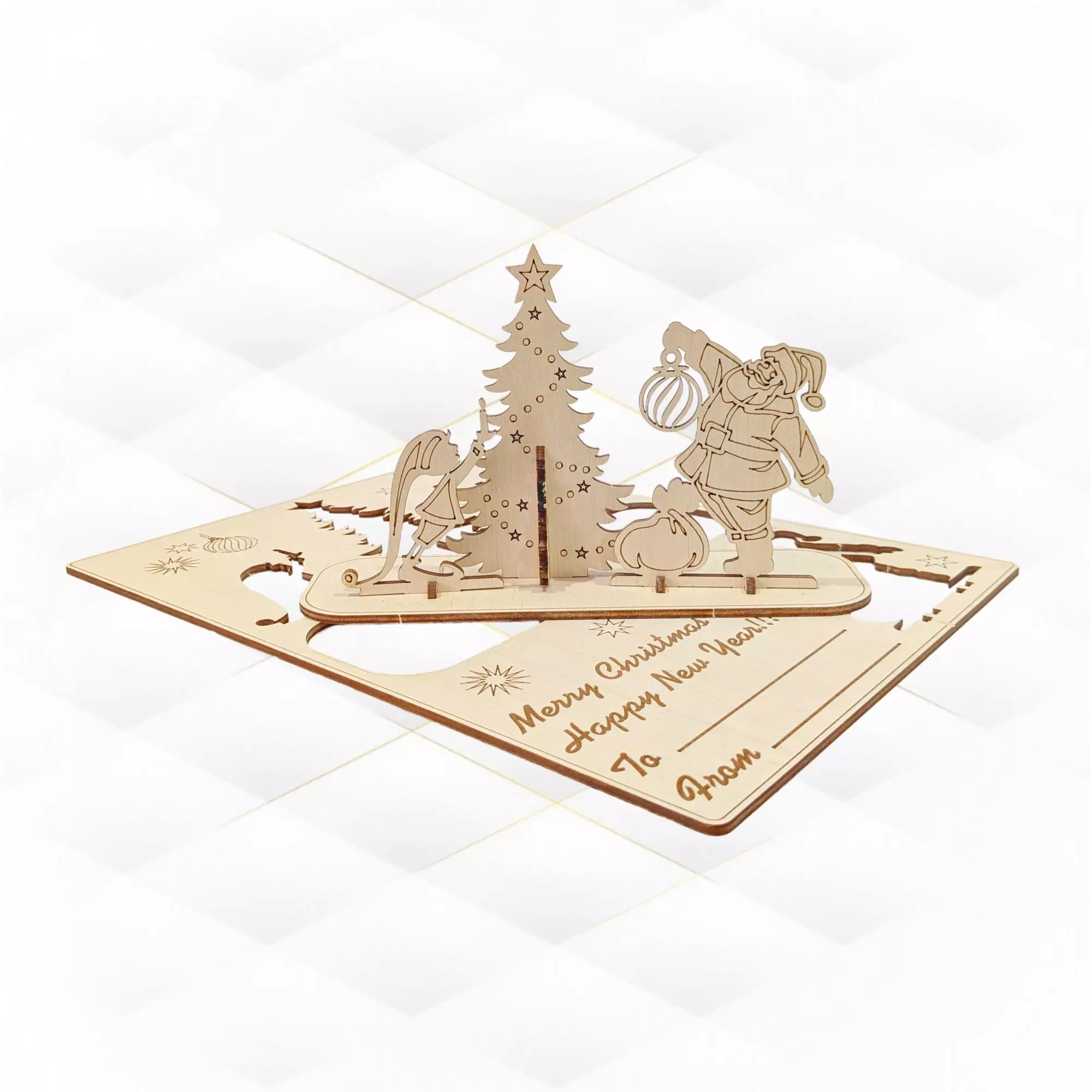 Christmas Greeting Card laser cutting design 3D print model_0