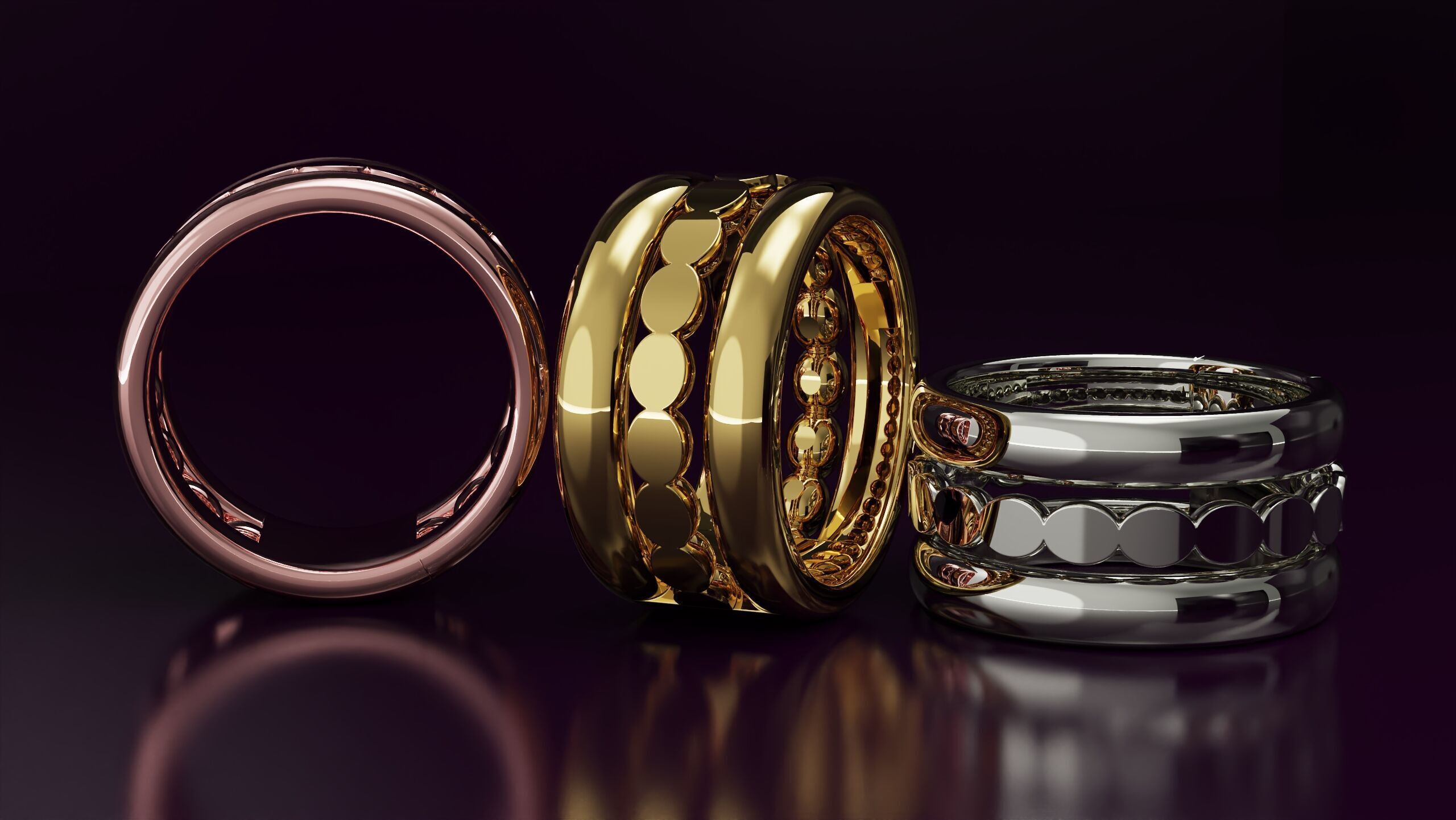 half bead and line Ring Free 3D print model_3