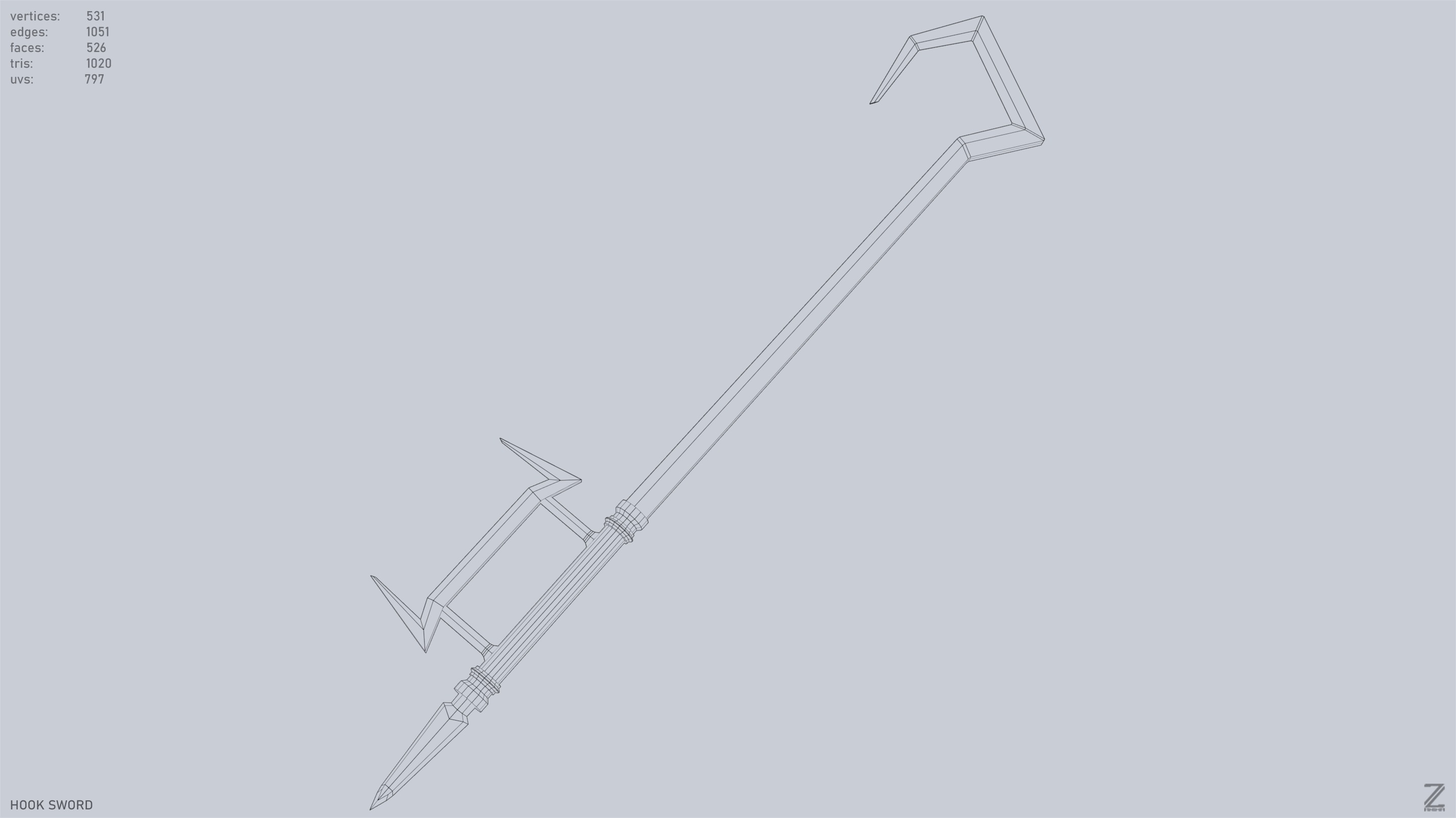 Hook sword Low-poly 3D model_15