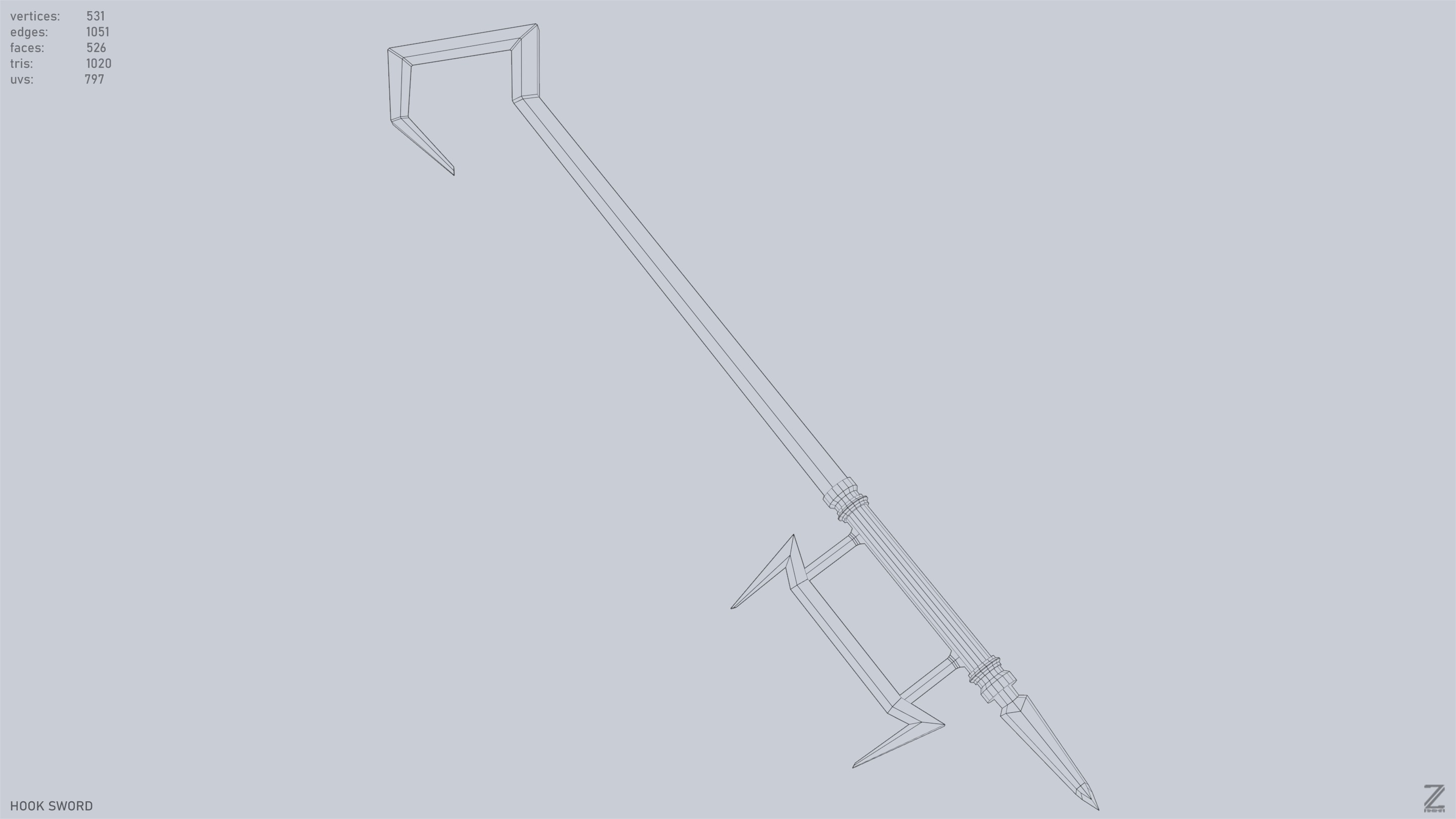 Hook sword Low-poly 3D model_11