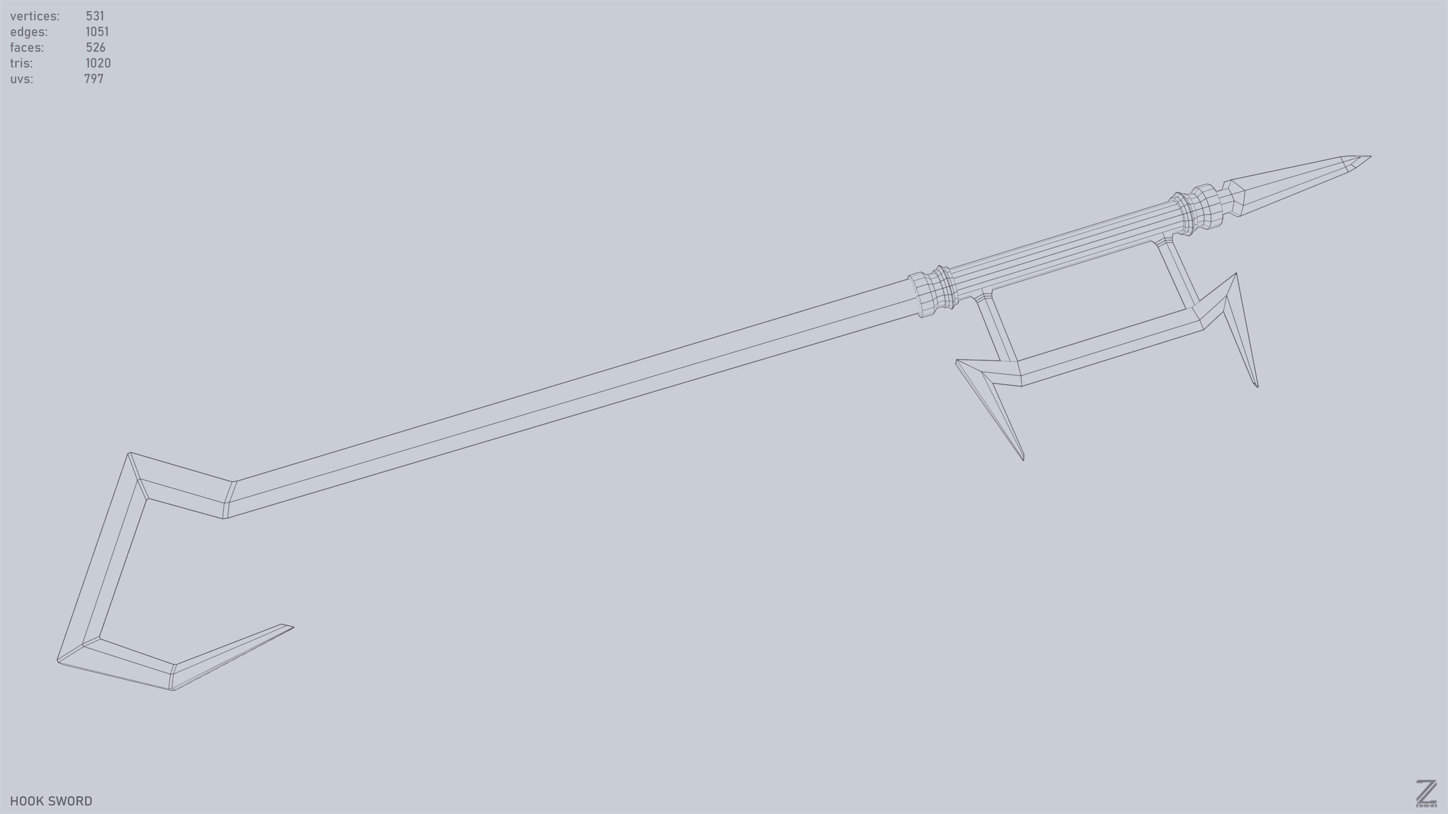 Hook sword Low-poly 3D model_12