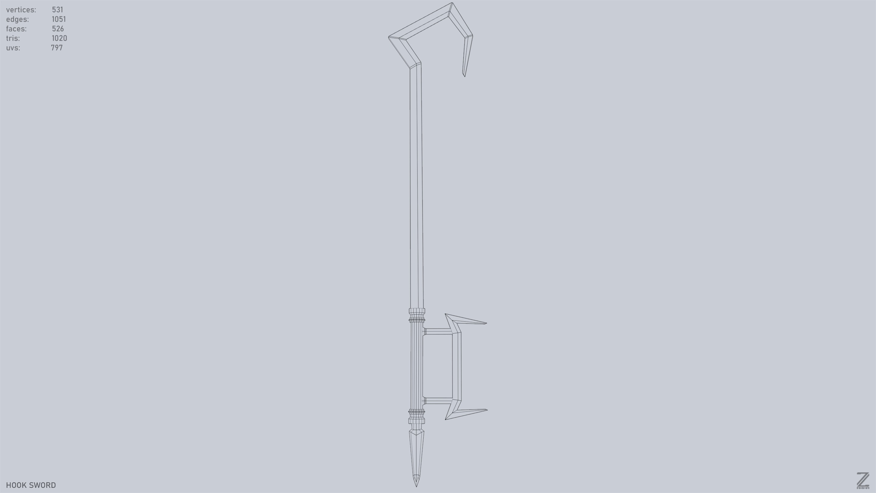Hook sword Low-poly 3D model_9
