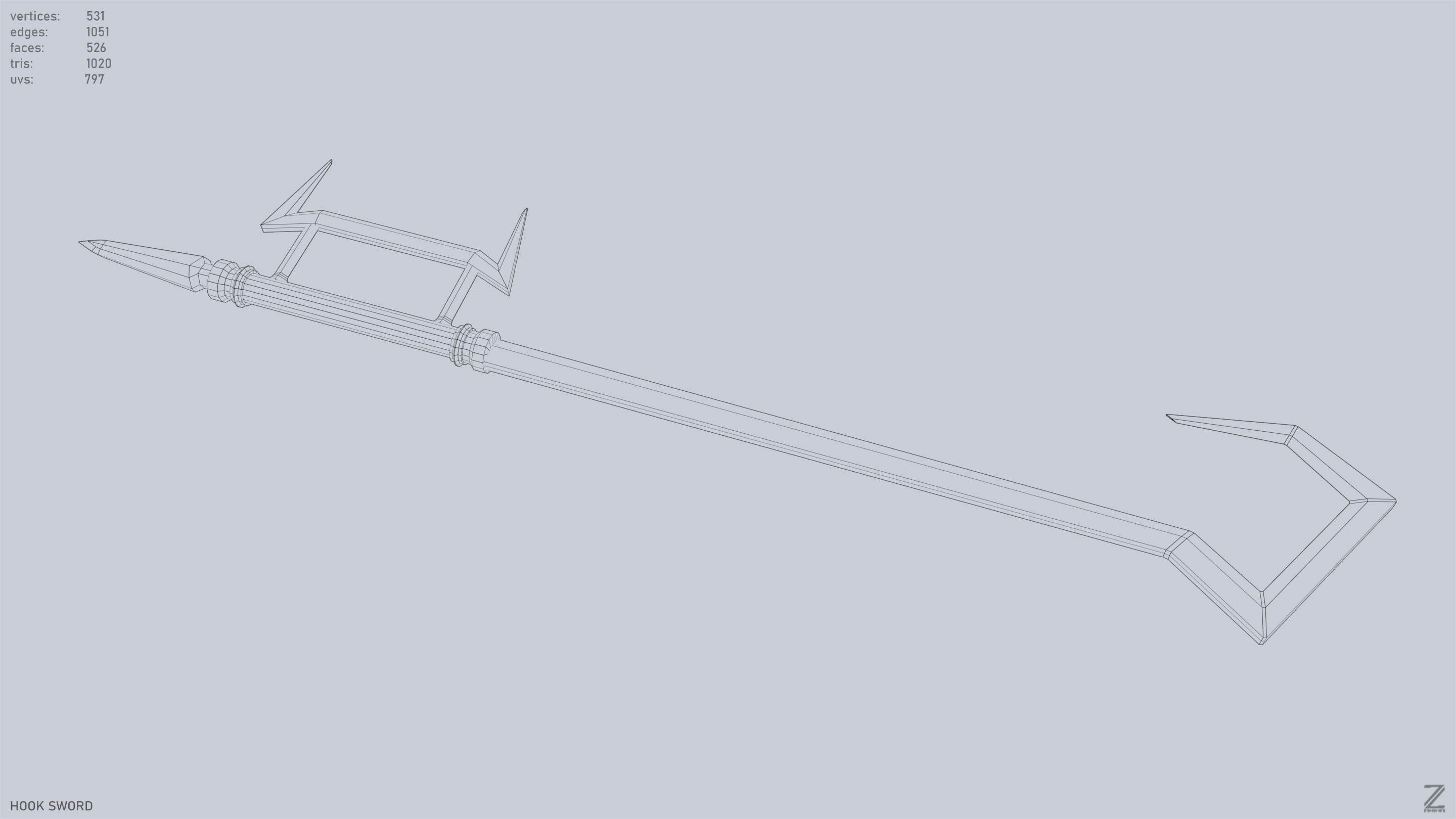 Hook sword Low-poly 3D model_14