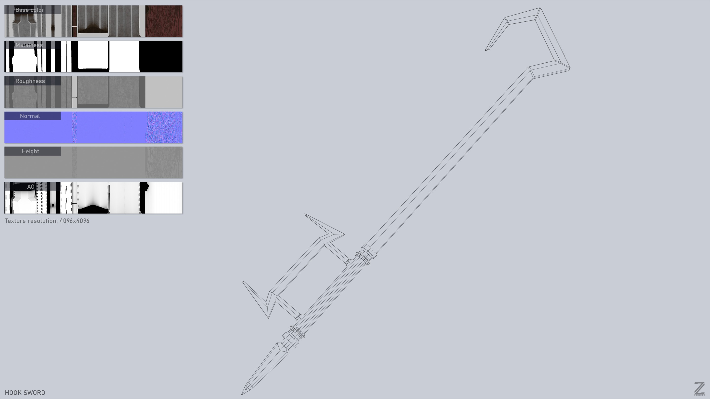 Hook sword Low-poly 3D model_3