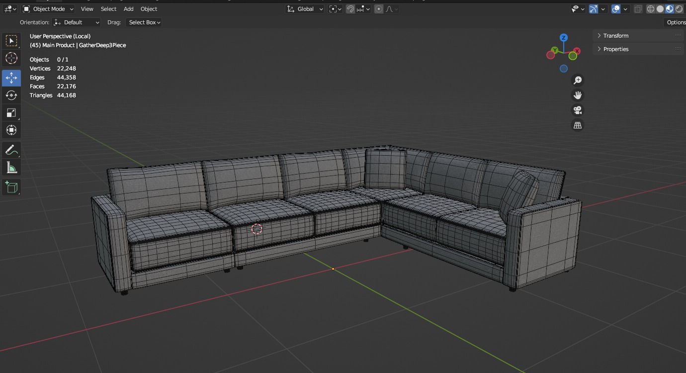 Gather Deep 3-Piece Sectional Sofa 3D model_10