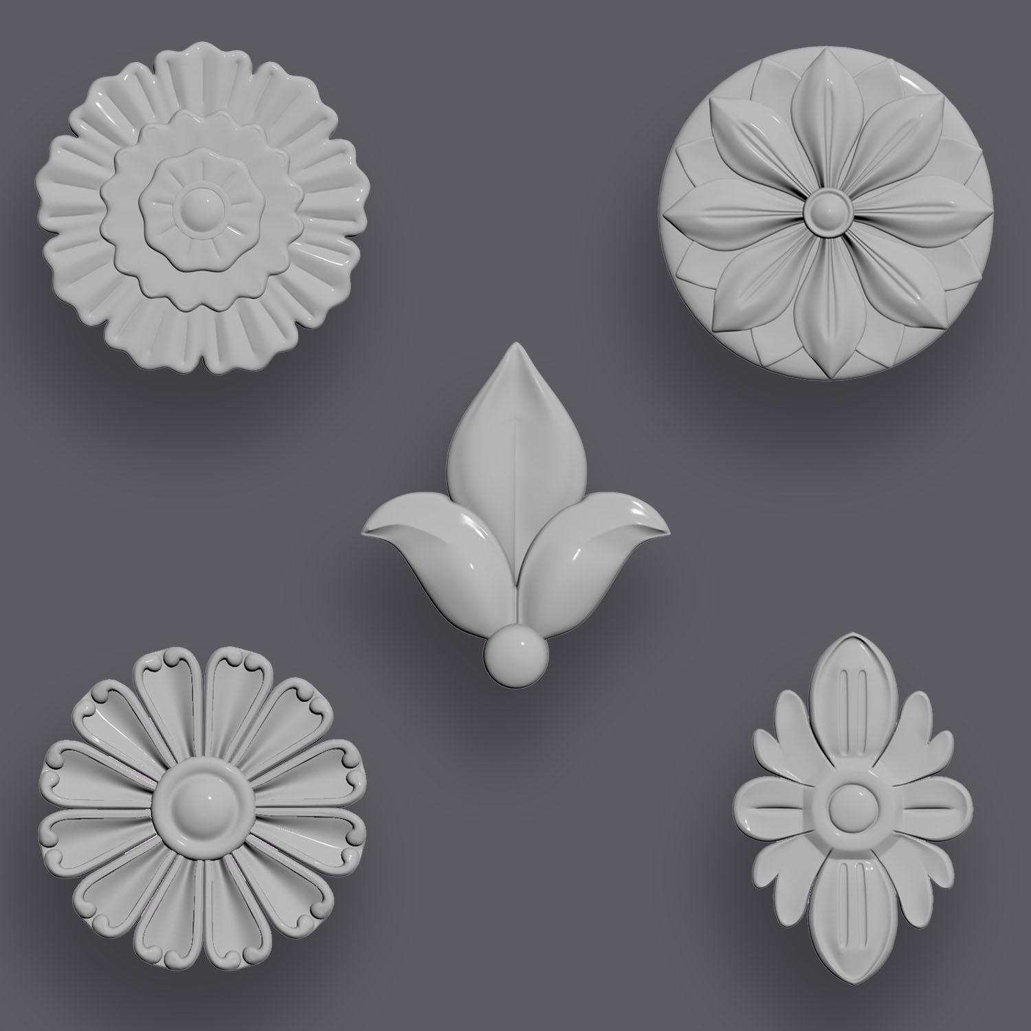 5 Flowers Ornamental Pack 5 3D model_12