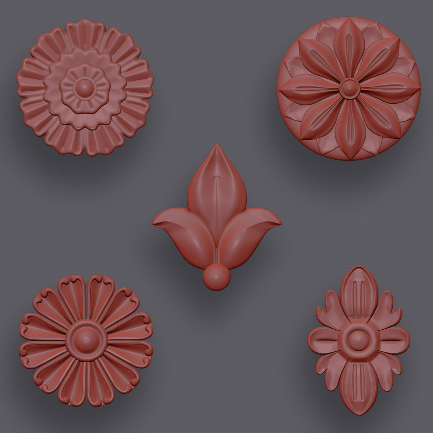 5 Flowers Ornamental Pack 5 3D model_18