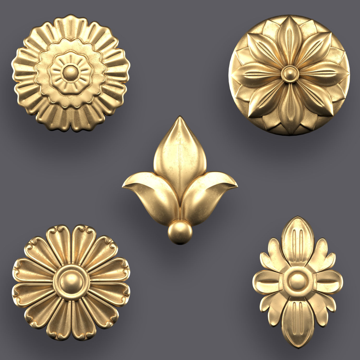 5 Flowers Ornamental Pack 5 3D model_6