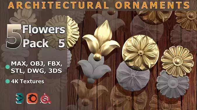 5 Flowers Ornamental Pack 5 3D model