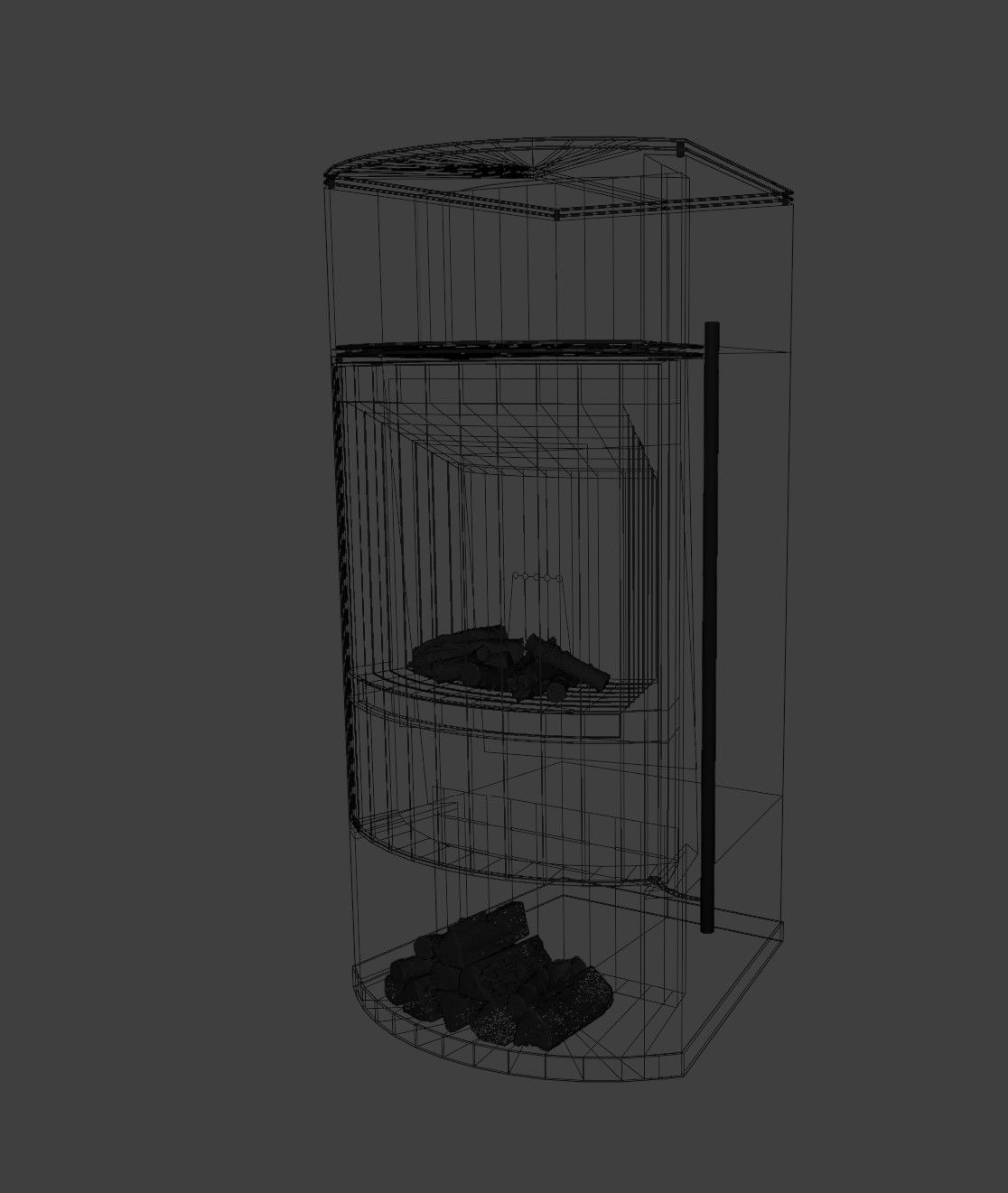 Simple Black Warm Wall Fireplace Low-poly 3D model_3