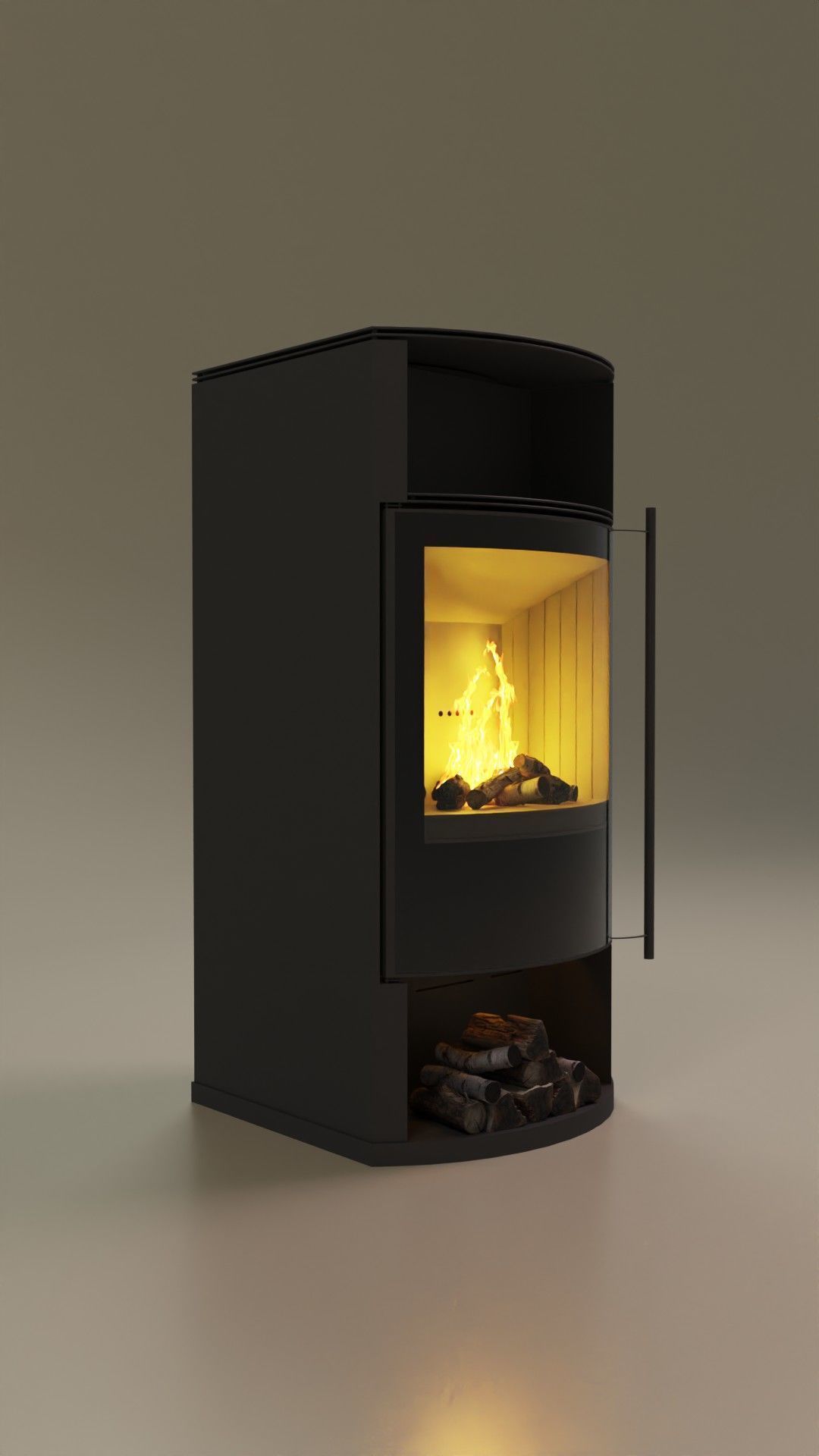 Simple Black Warm Wall Fireplace Low-poly 3D model_2