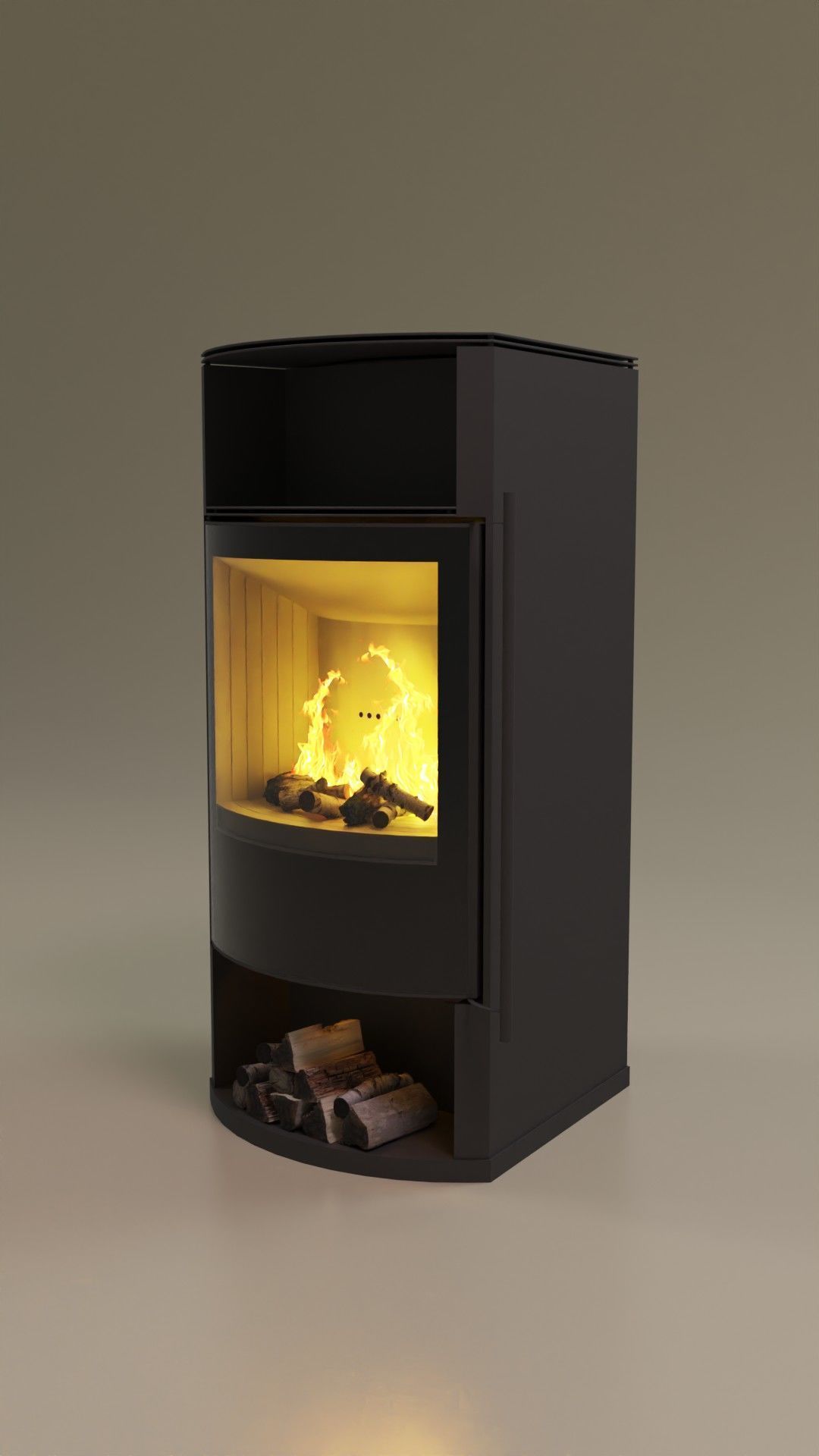 Simple Black Warm Wall Fireplace Low-poly 3D model_1