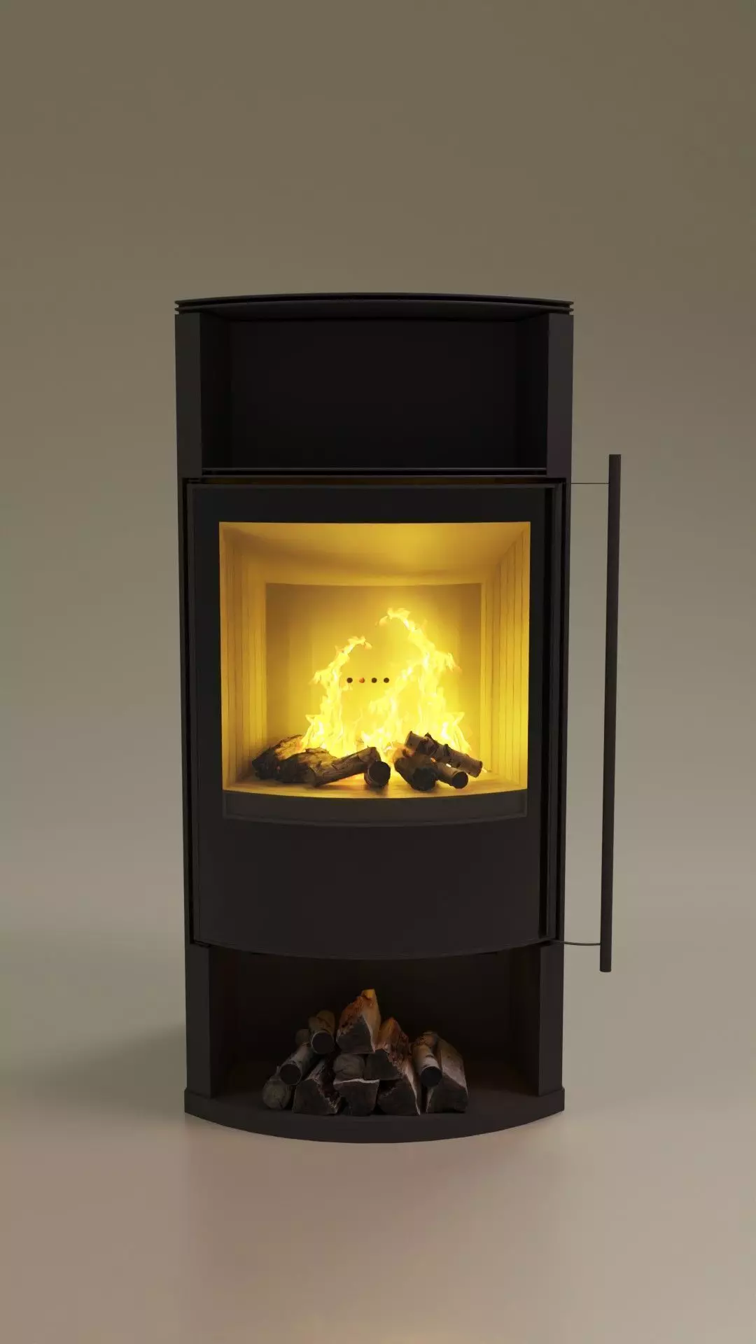Simple Black Warm Wall Fireplace Low-poly 3D model_0