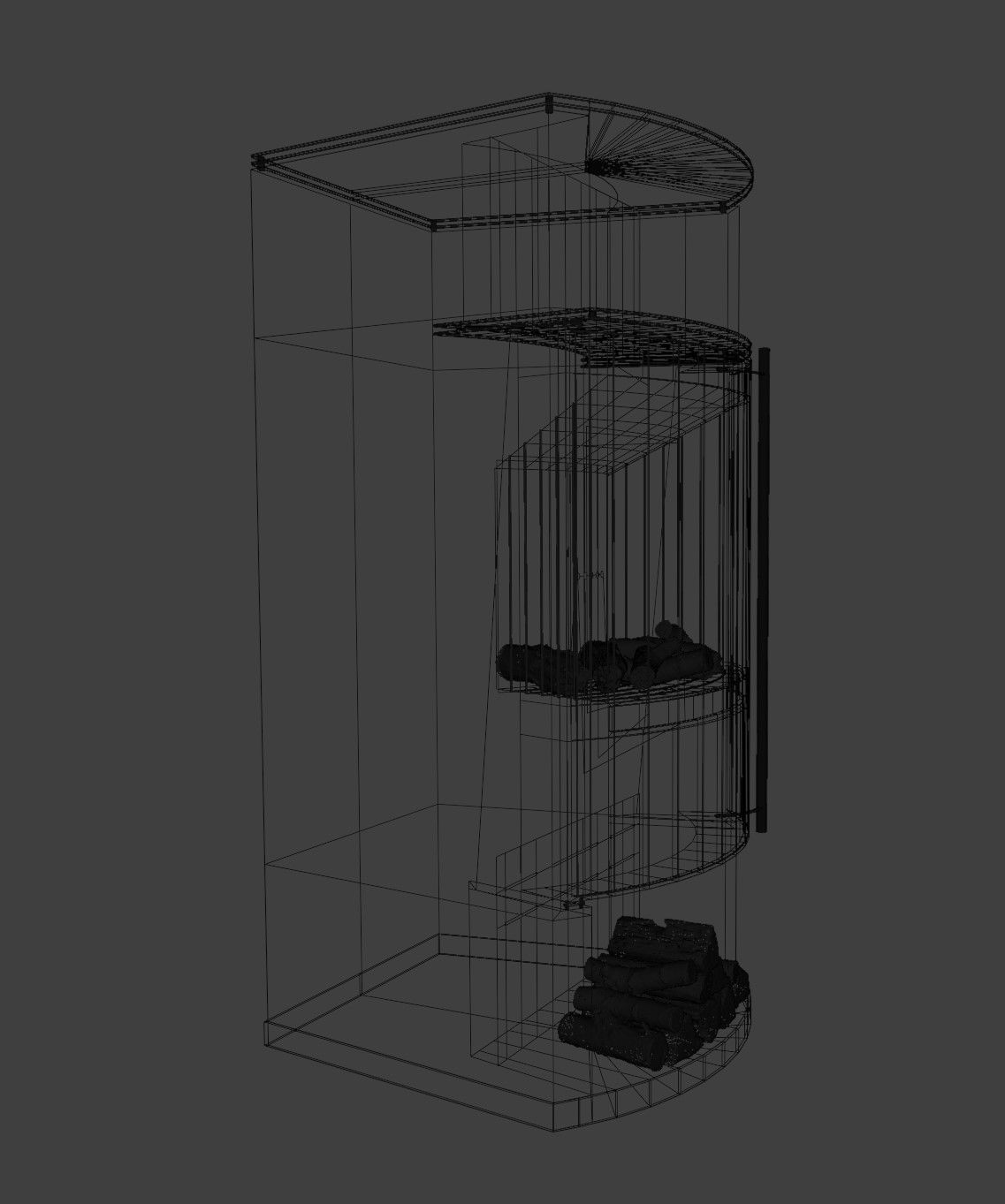 Simple Black Warm Wall Fireplace Low-poly 3D model_4